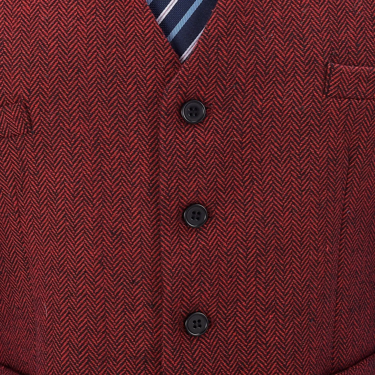 Red Herringbone V Neck Waistcoat