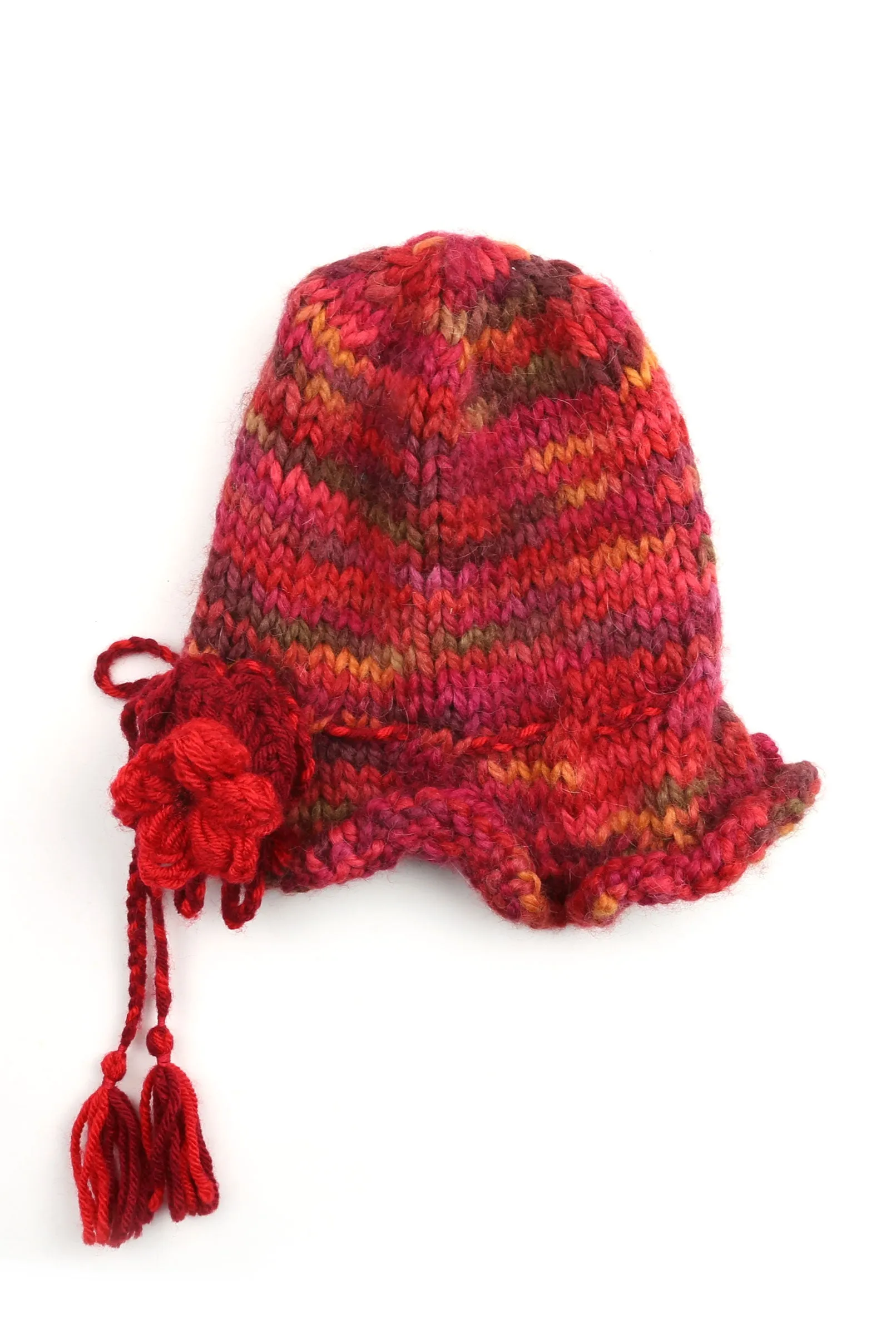 Red Multi Knit Flower Hat