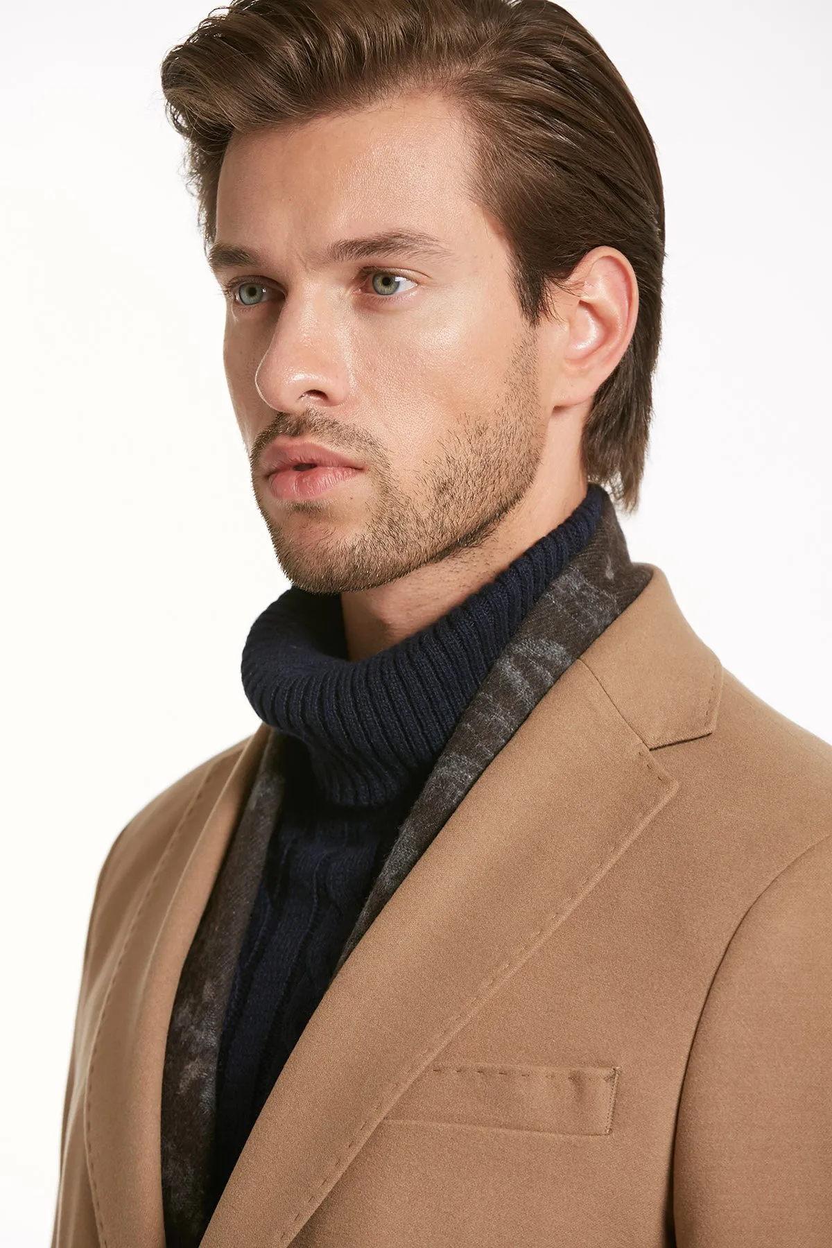 Regular Fit Notch Lapel Camel Overcoat