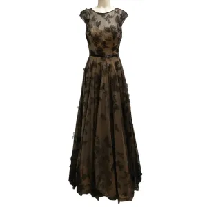 Rene Ruiz Collection Black / Beige Floral Embroidered and Beaded Gown / Formal Dress