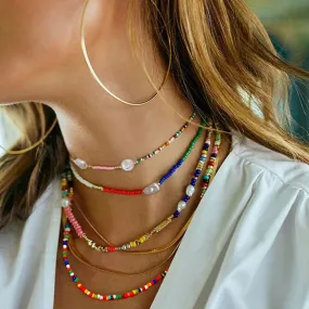 Resort Enamel Mixed Color Beaded Choker Necklace - Multicolor