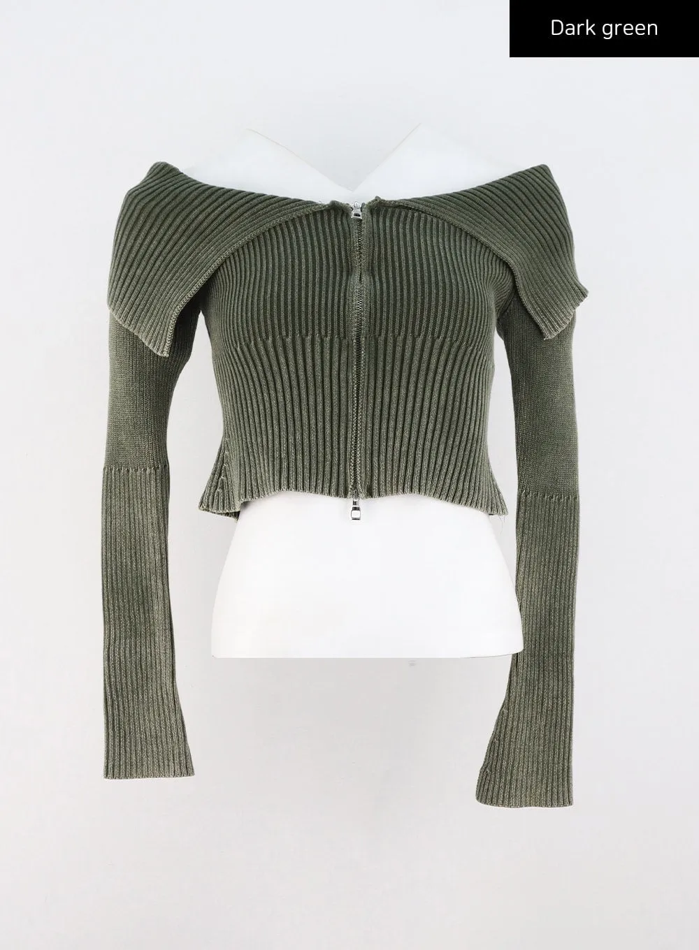 Ribbed Off-shoulder Zip-Up Sweater CS326