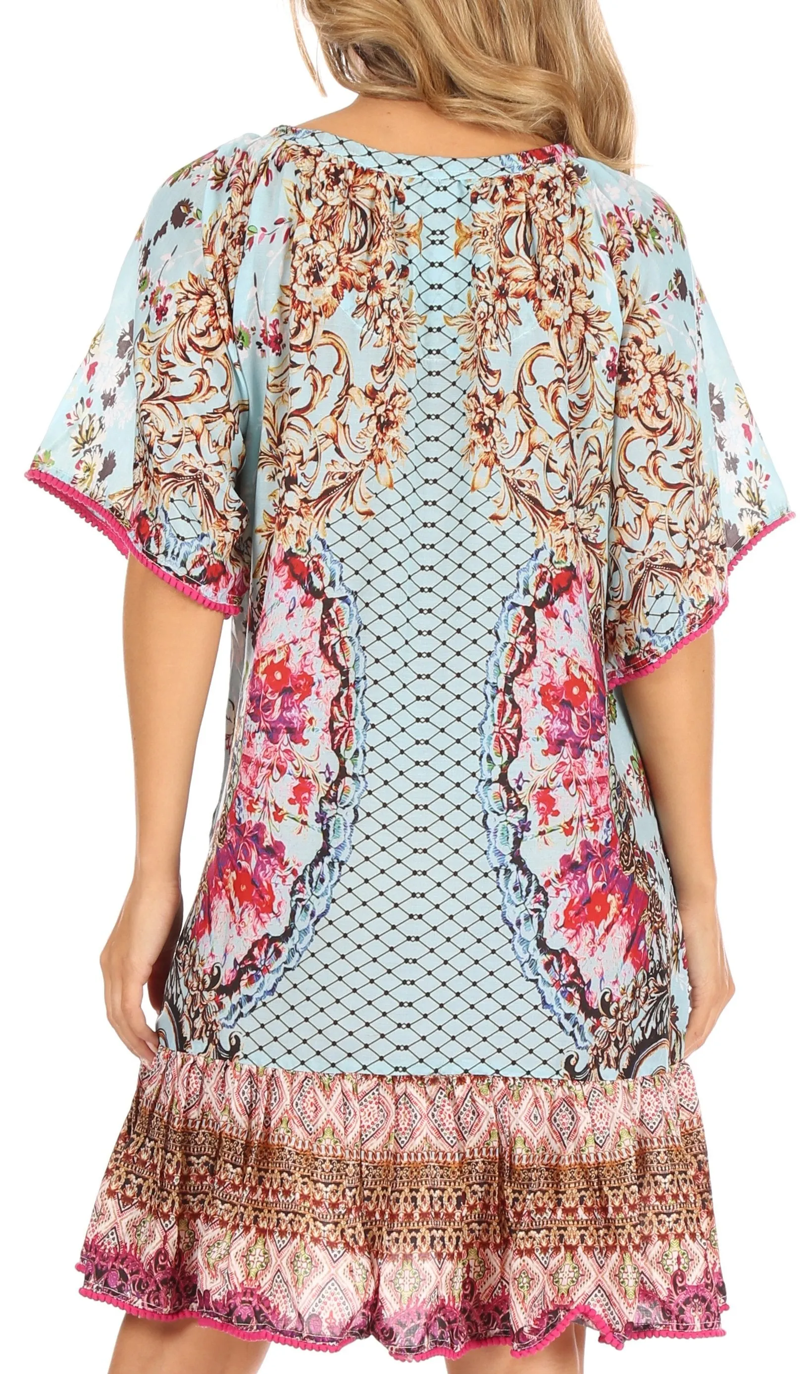 Sakkas Eliza Women's Cocktail Short Sleeve Floral Print Boho Dress Summer Casual