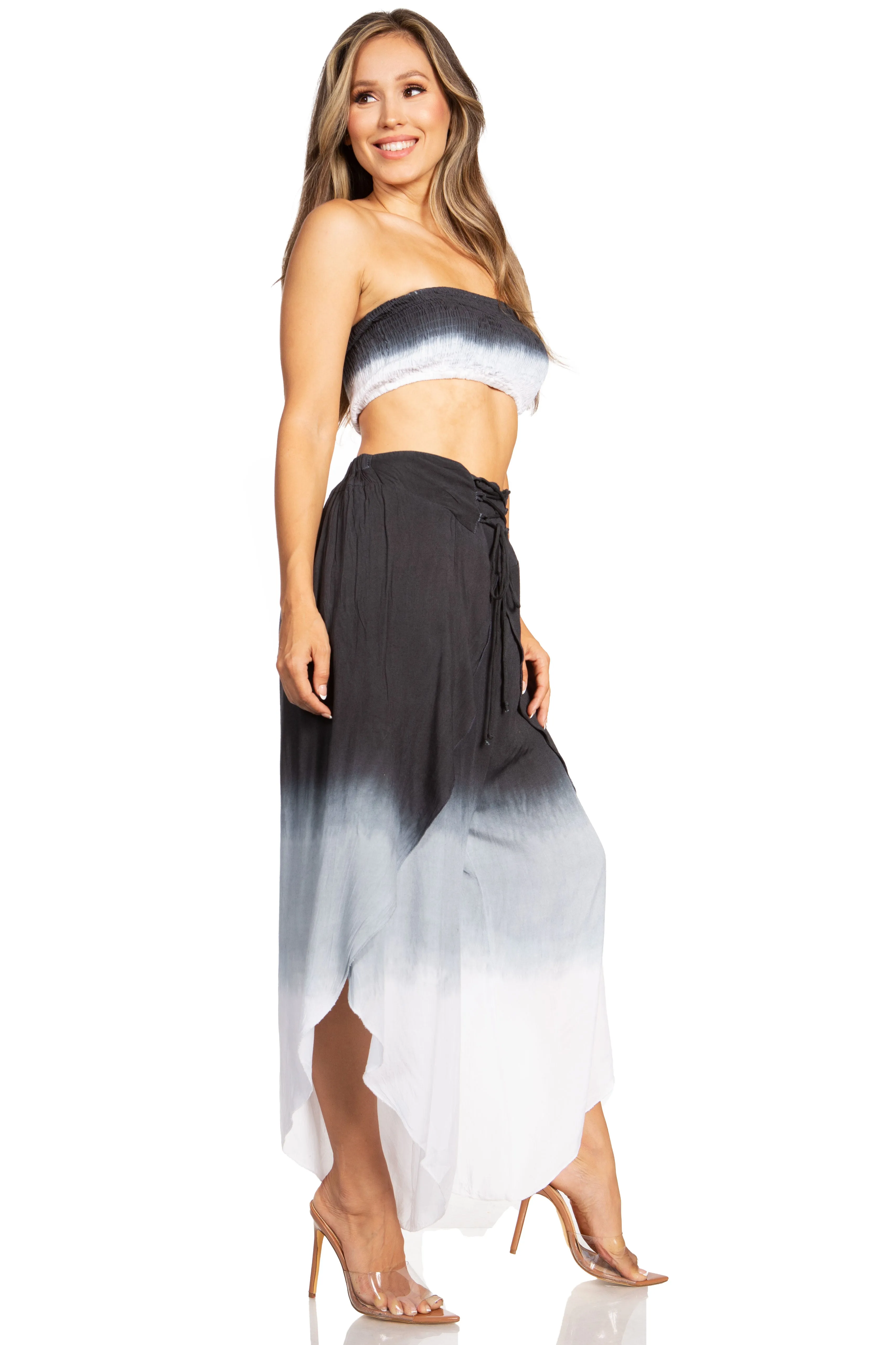 Sakkas Vanessa Women's Bandeau Tube Top & Wide leg Gaucho Pants Set Palazzo Boho