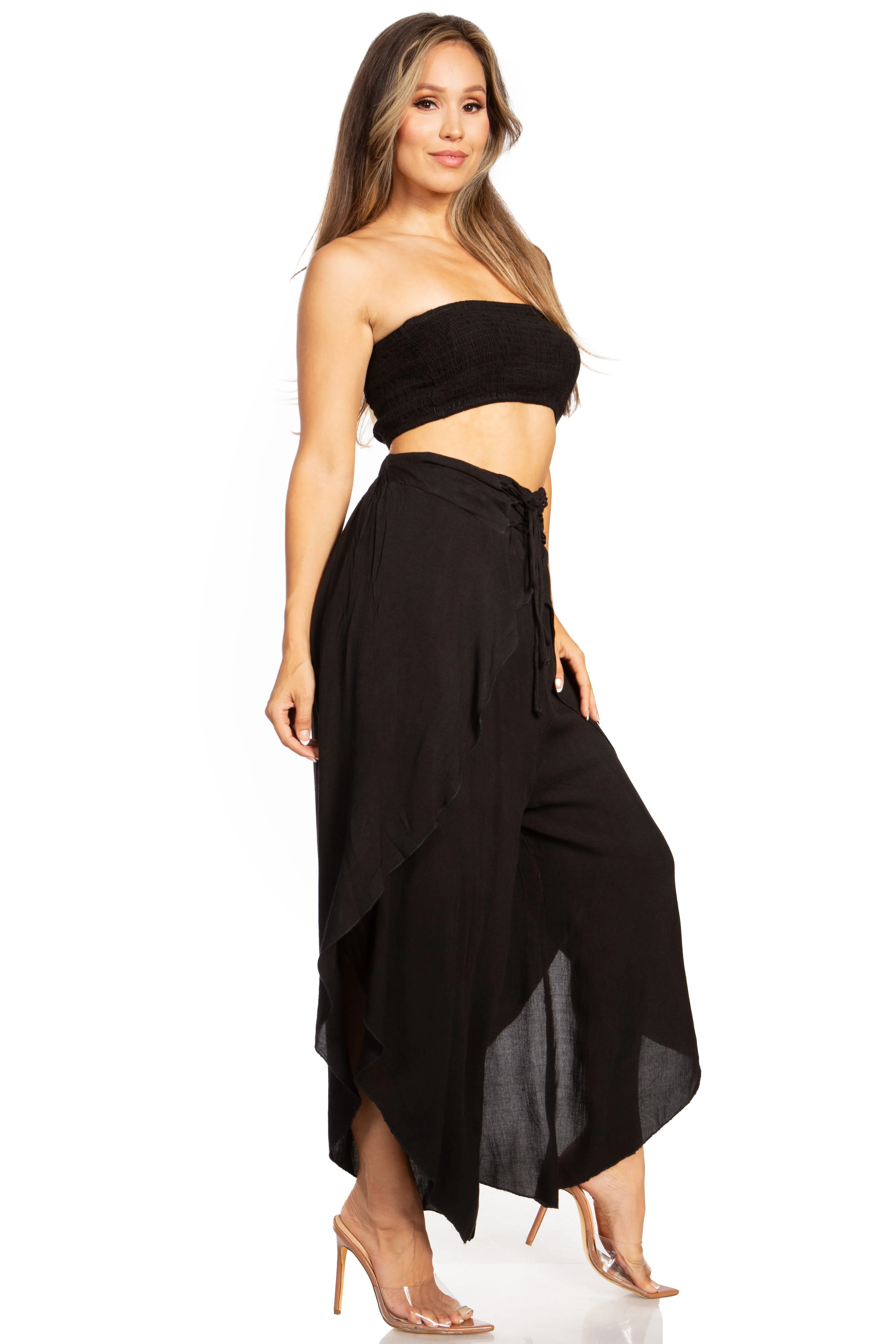 Sakkas Vanessa Women's Bandeau Tube Top & Wide leg Gaucho Pants Set Palazzo Boho