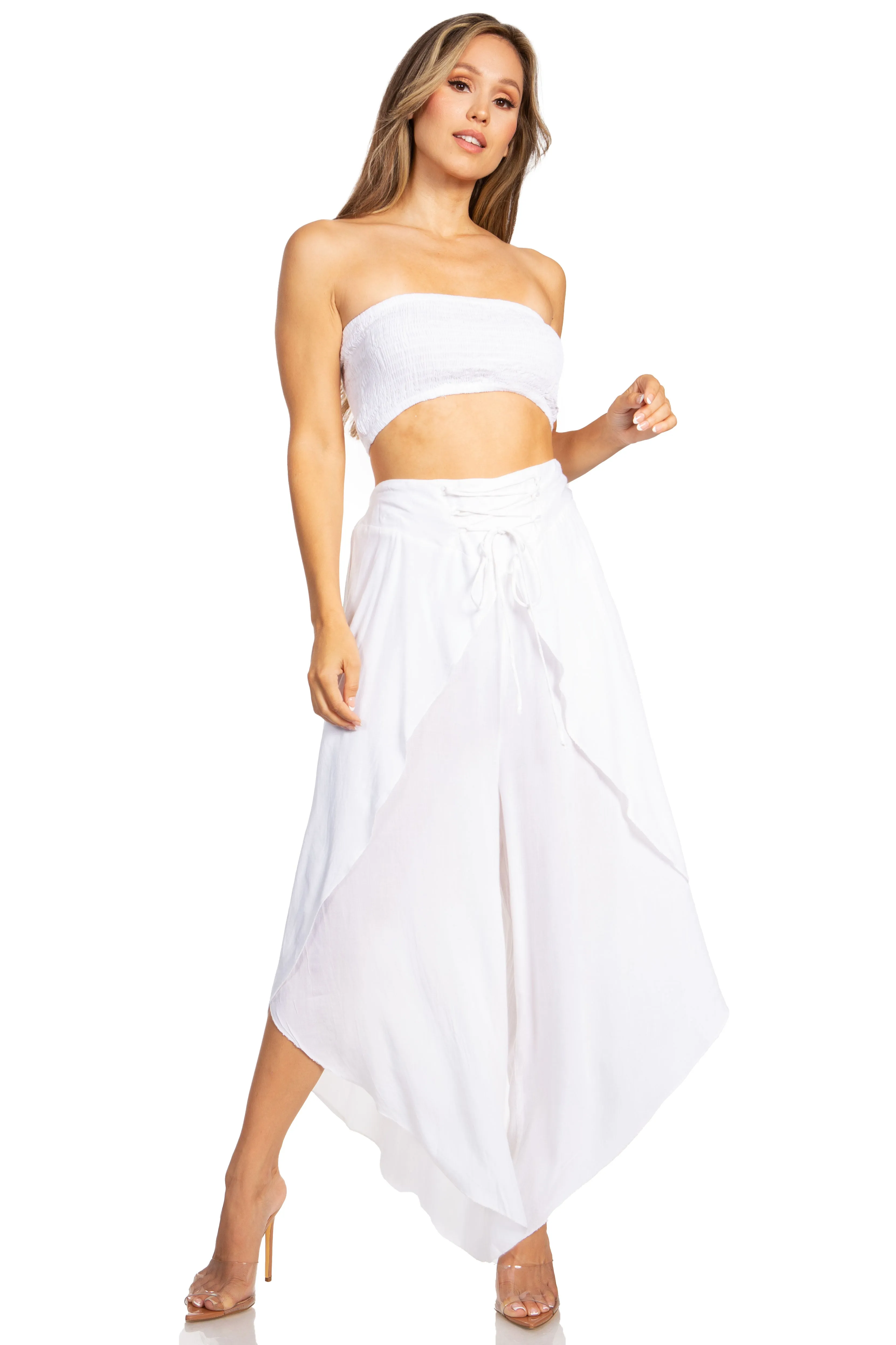 Sakkas Vanessa Women's Bandeau Tube Top & Wide leg Gaucho Pants Set Palazzo Boho