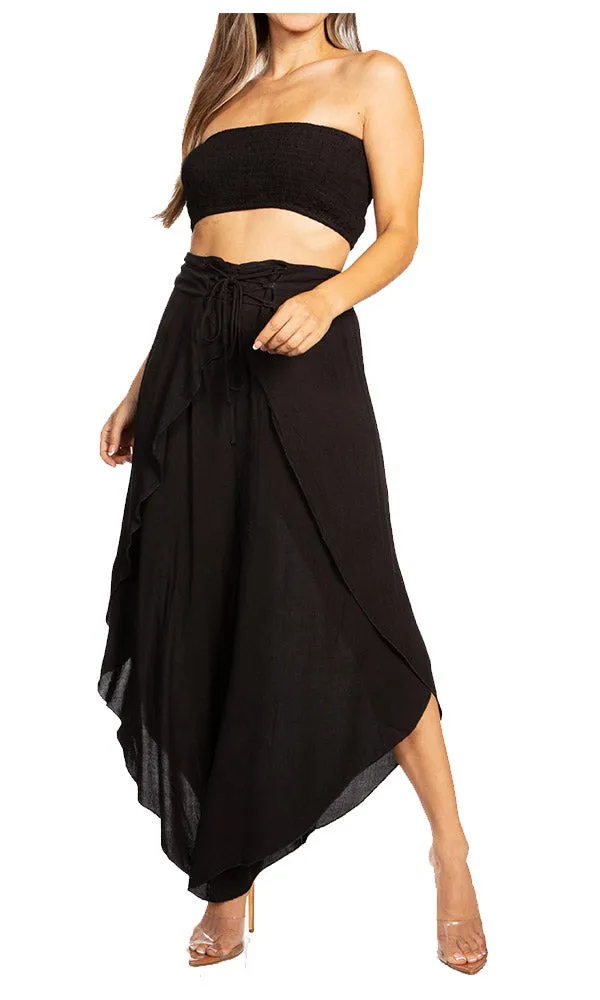 Sakkas Vanessa Women's Bandeau Tube Top & Wide leg Gaucho Pants Set Palazzo Boho