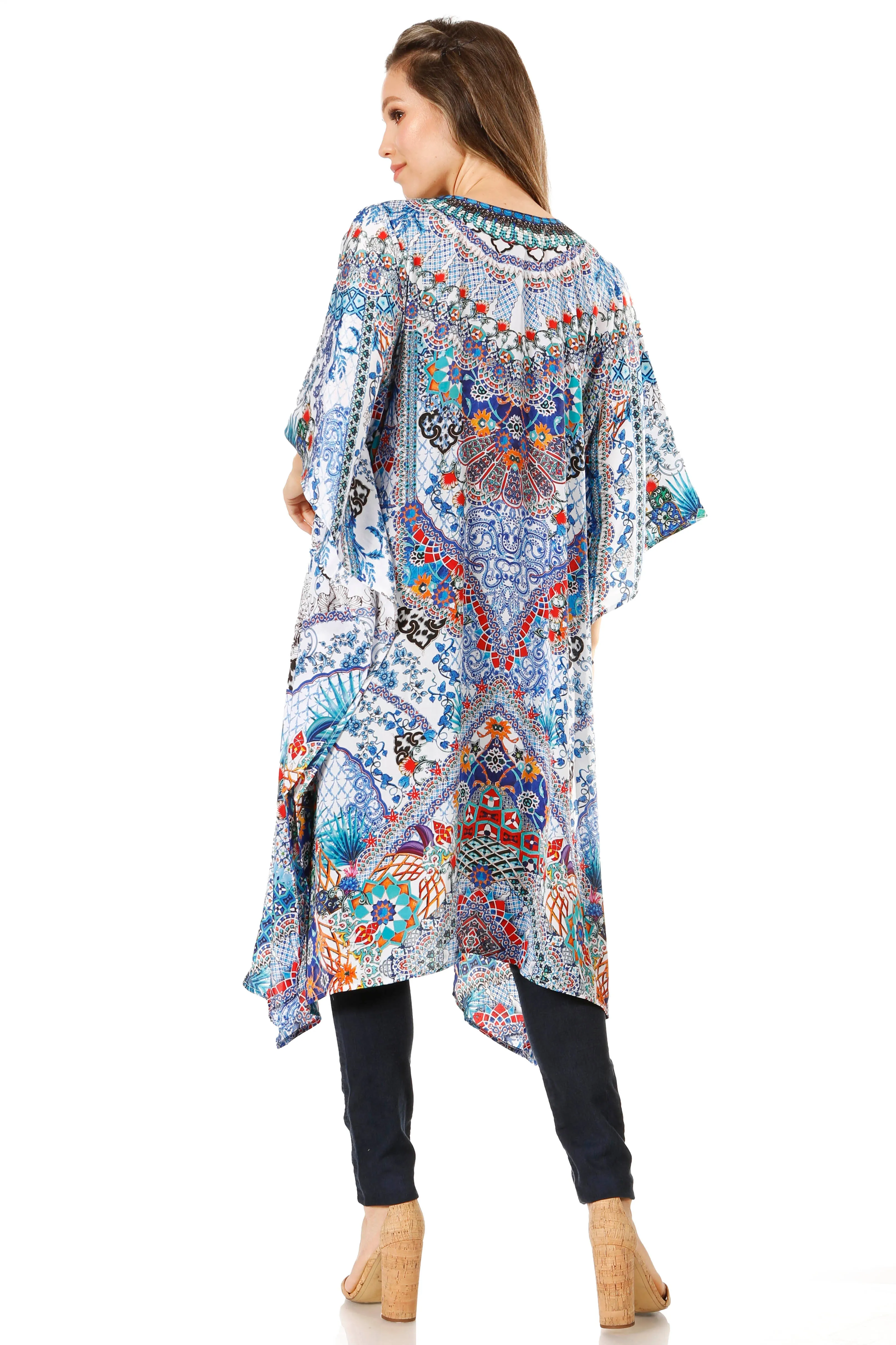 Sakkas Zeni Women's Short sleeve V-neck Summer Floral Print Caftan Dress Cover-up