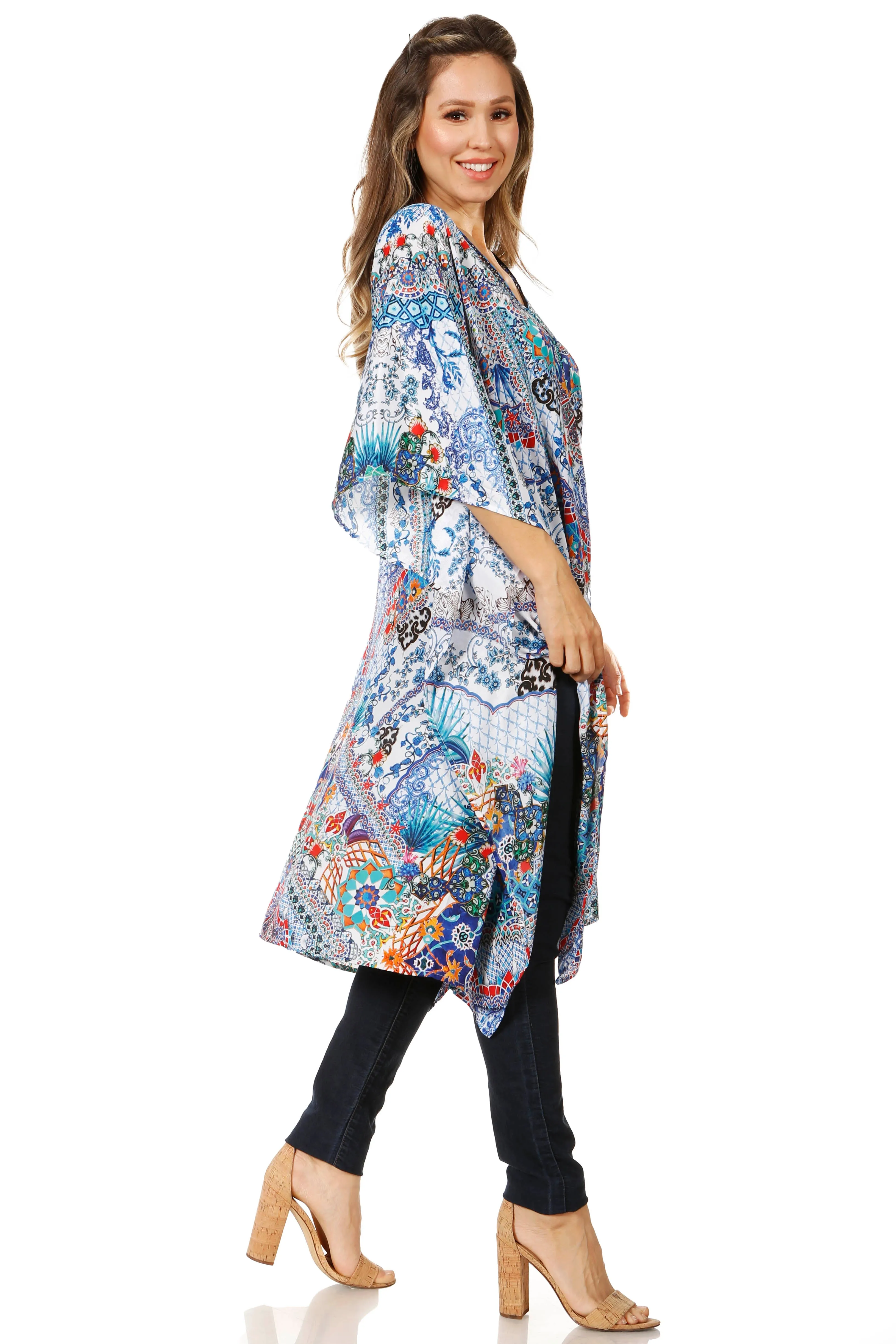 Sakkas Zeni Women's Short sleeve V-neck Summer Floral Print Caftan Dress Cover-up