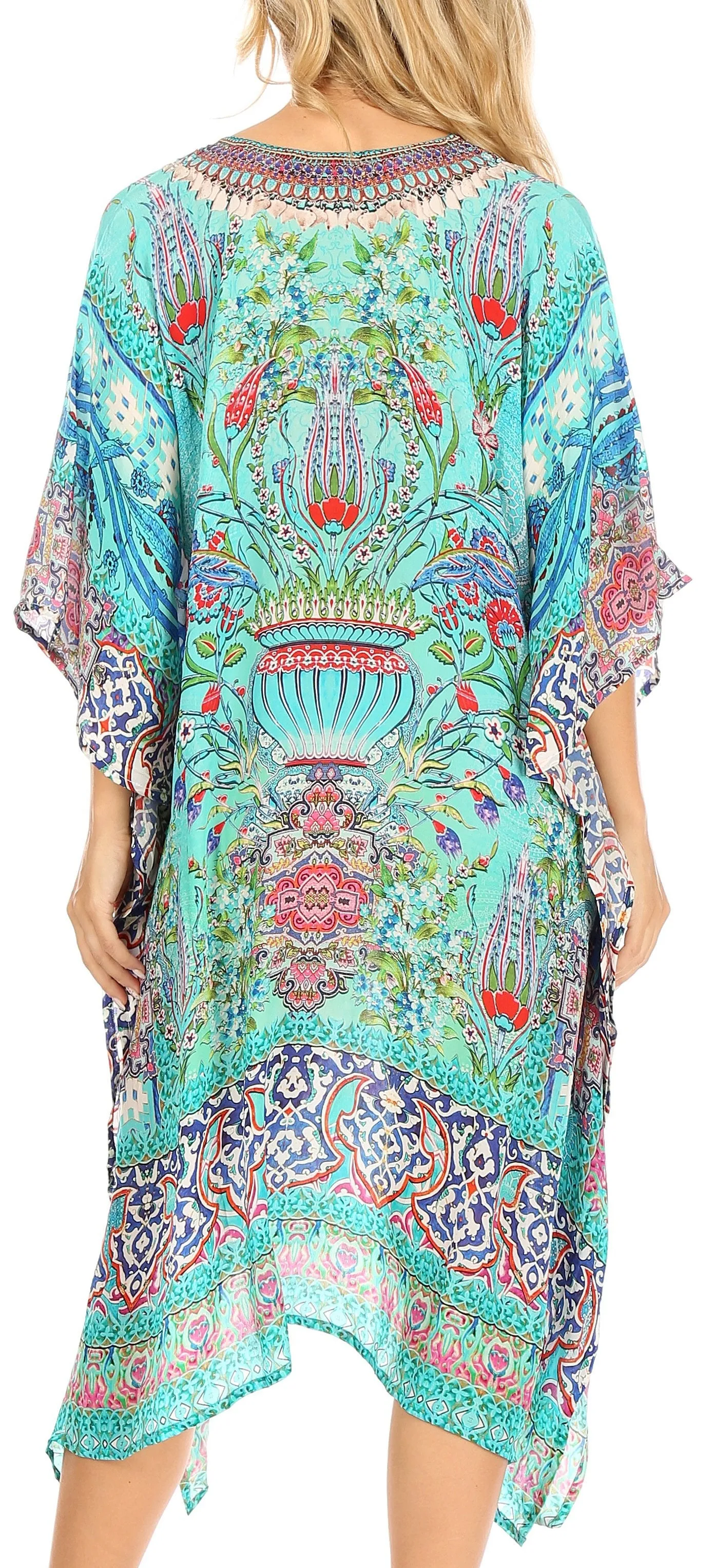 Sakkas Zeni Women's Short sleeve V-neck Summer Floral Print Caftan Dress Cover-up