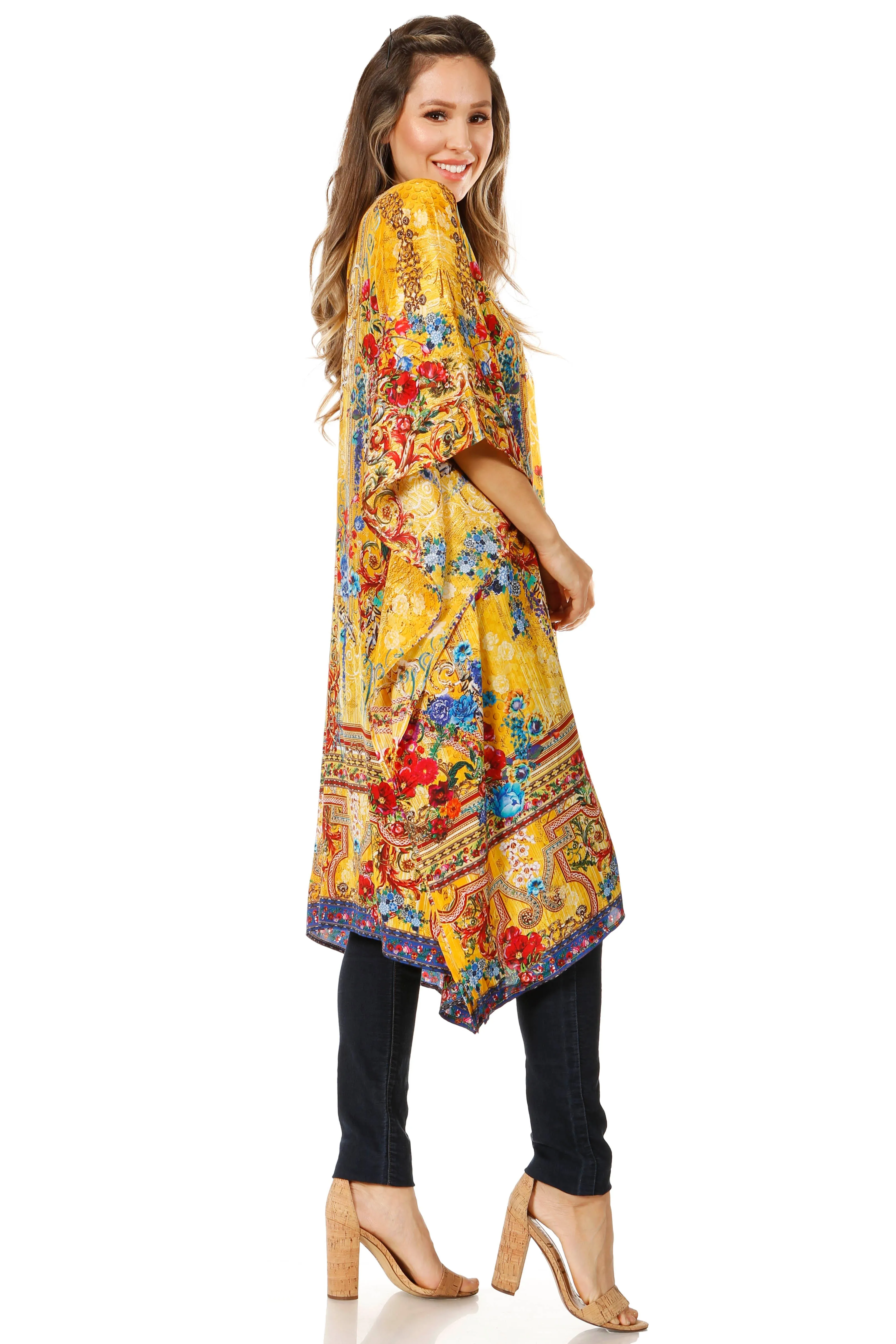 Sakkas Zeni Women's Short sleeve V-neck Summer Floral Print Caftan Dress Cover-up