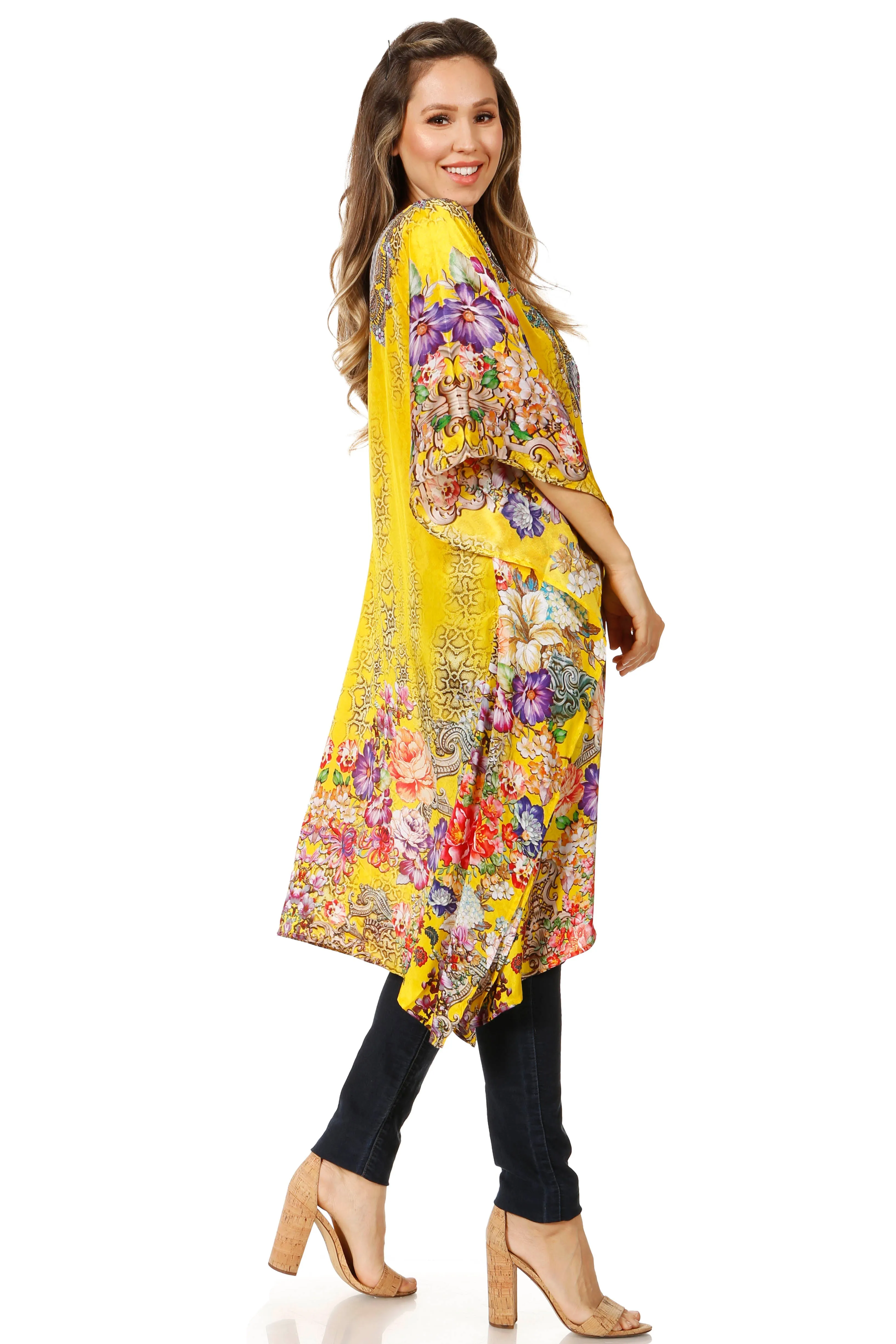 Sakkas Zeni Women's Short sleeve V-neck Summer Floral Print Caftan Dress Cover-up