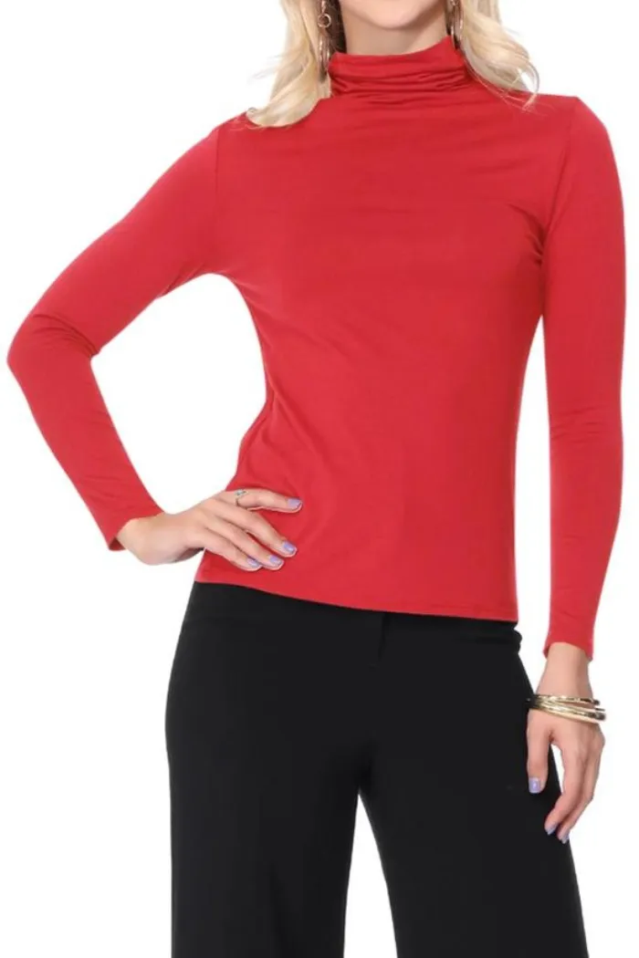 Solid Color Lightweight Mock Neck Turtleneck Sweater Top