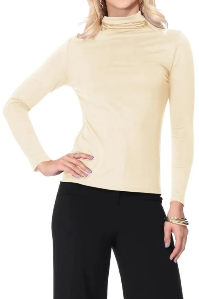 Solid Color Lightweight Mock Neck Turtleneck Sweater Top