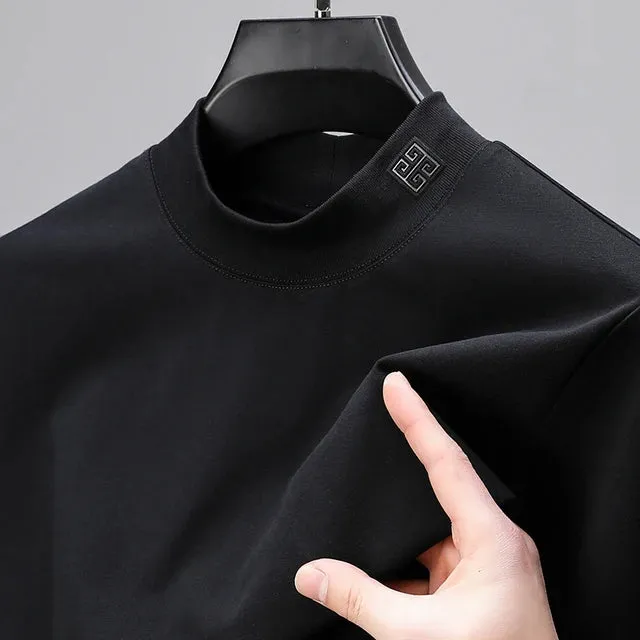 Solid Embroidery Neck Long Sleeved T-Shirt