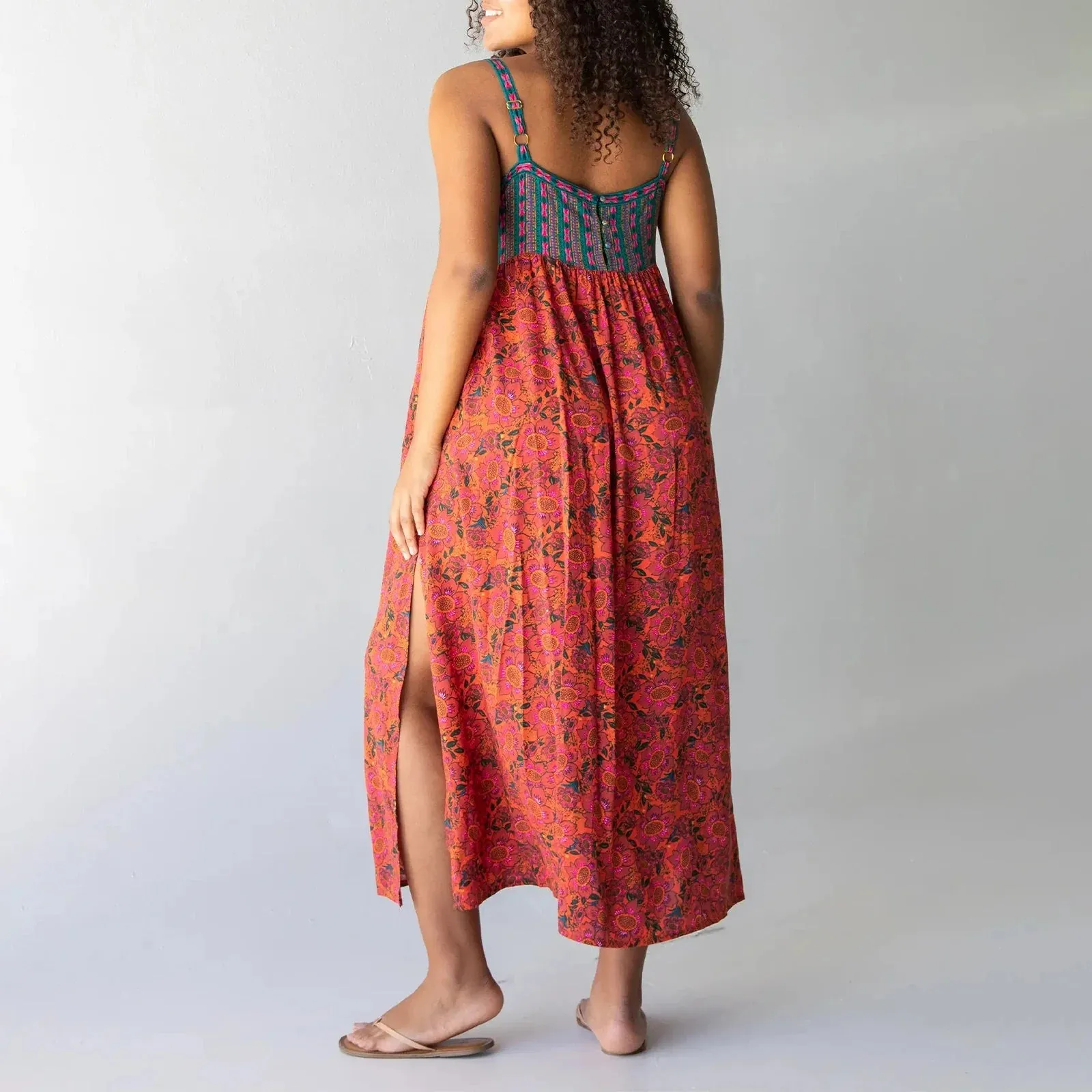 Summer Beach Long Sleeveless Spaghetti Strap Floral Print Split Summer Bohemian Dress