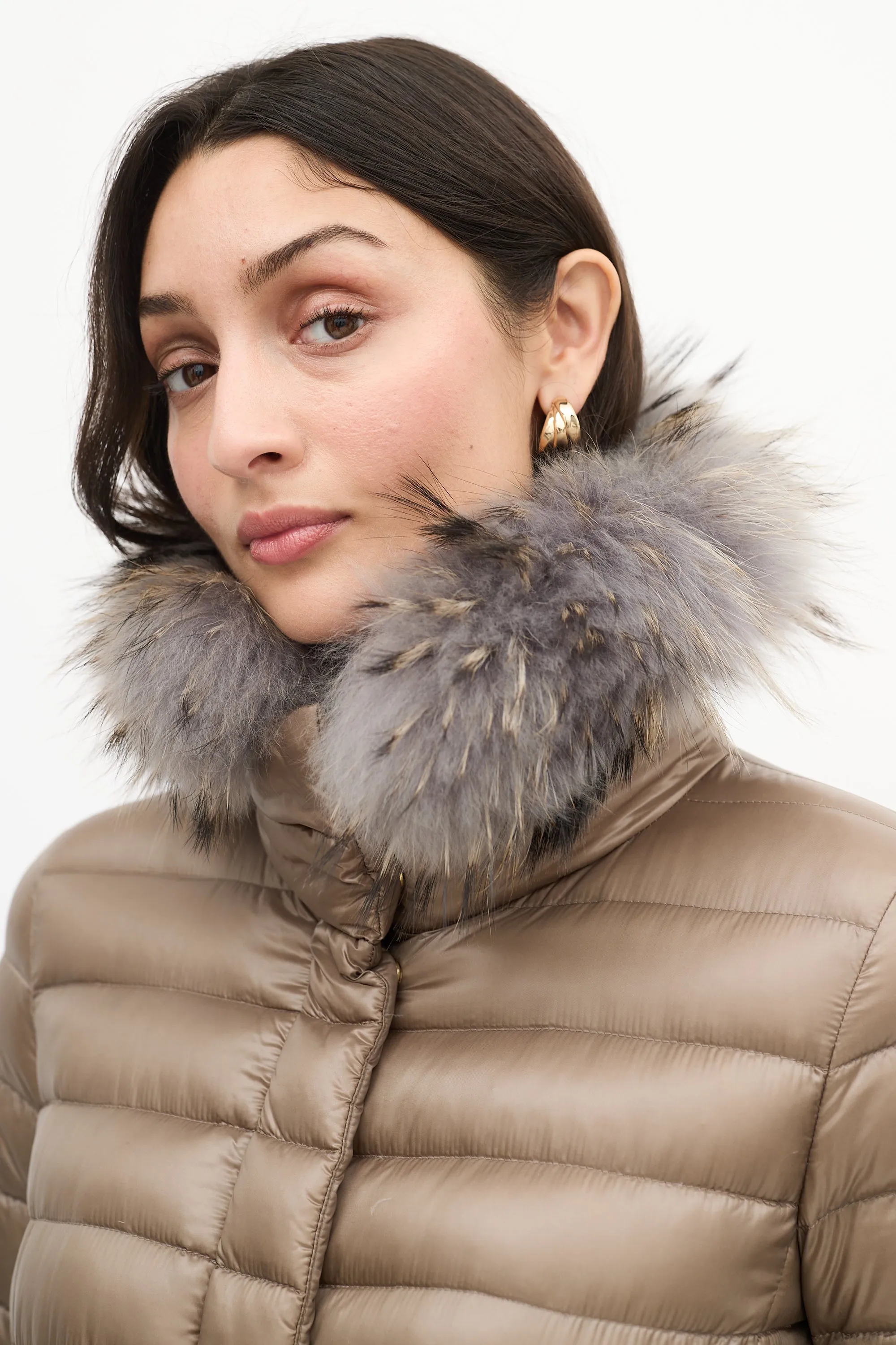 Taupe Quilted Down & Fur Claudia Jacket