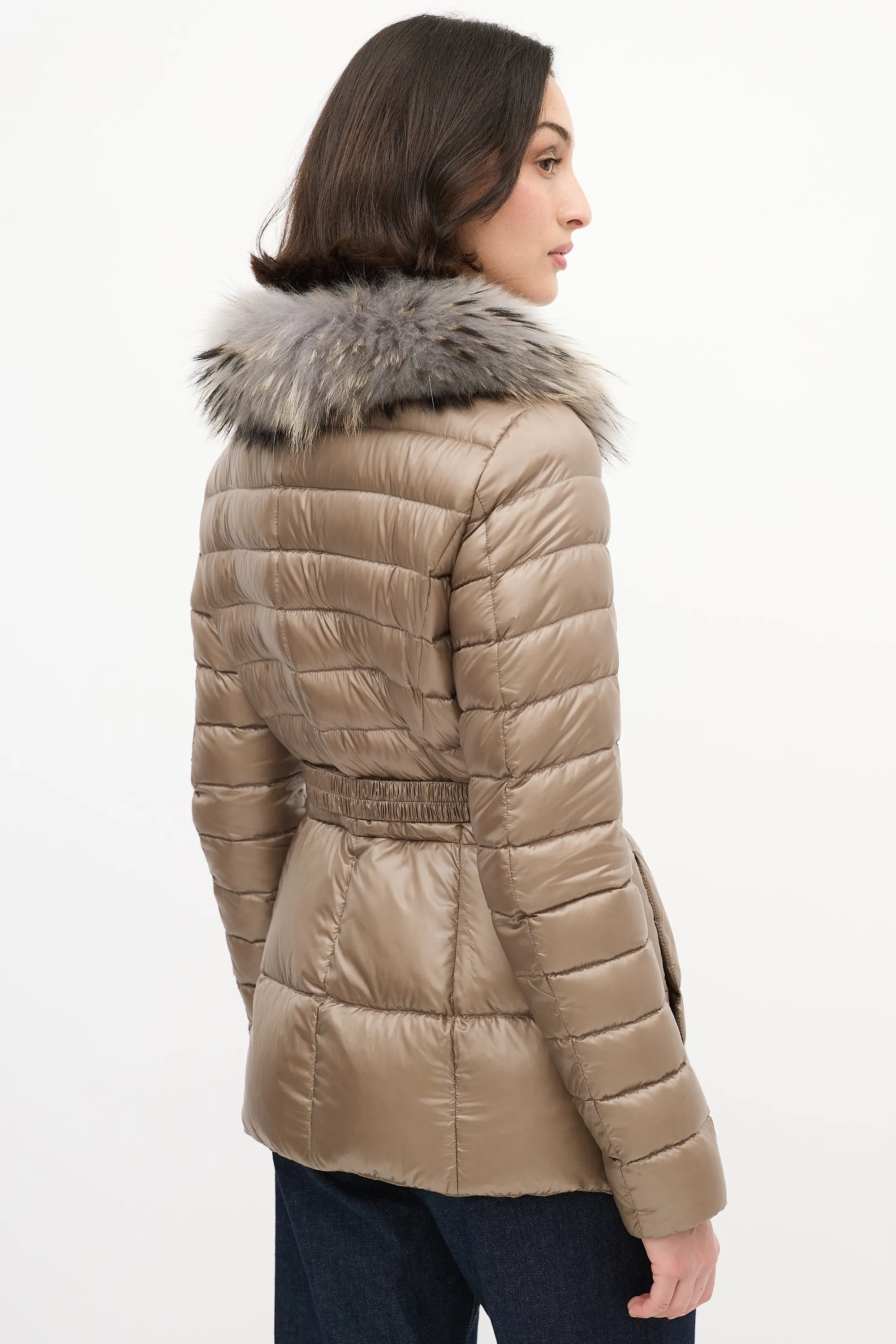 Taupe Quilted Down & Fur Claudia Jacket