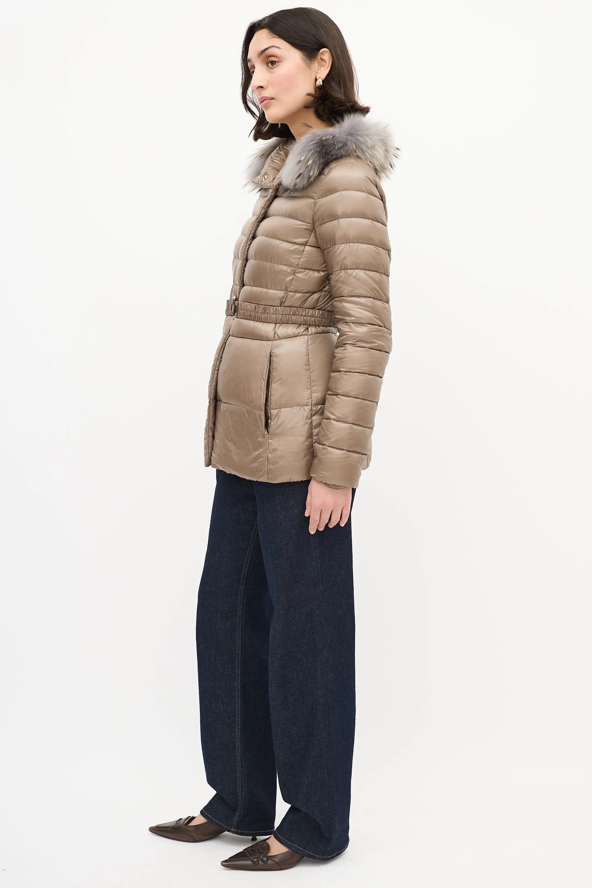 Taupe Quilted Down & Fur Claudia Jacket