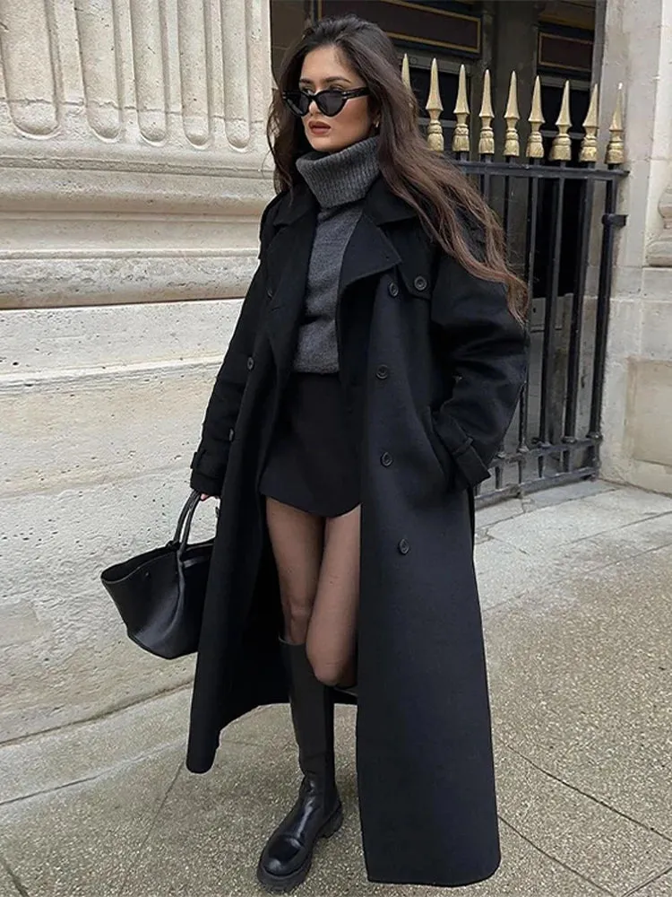 TAVIMART  -  Casual Lapel Long Coats With Belt Women Lace Up Double Breasted Full Sleeve Overcoat Autumn Winter New Lady Streetwear