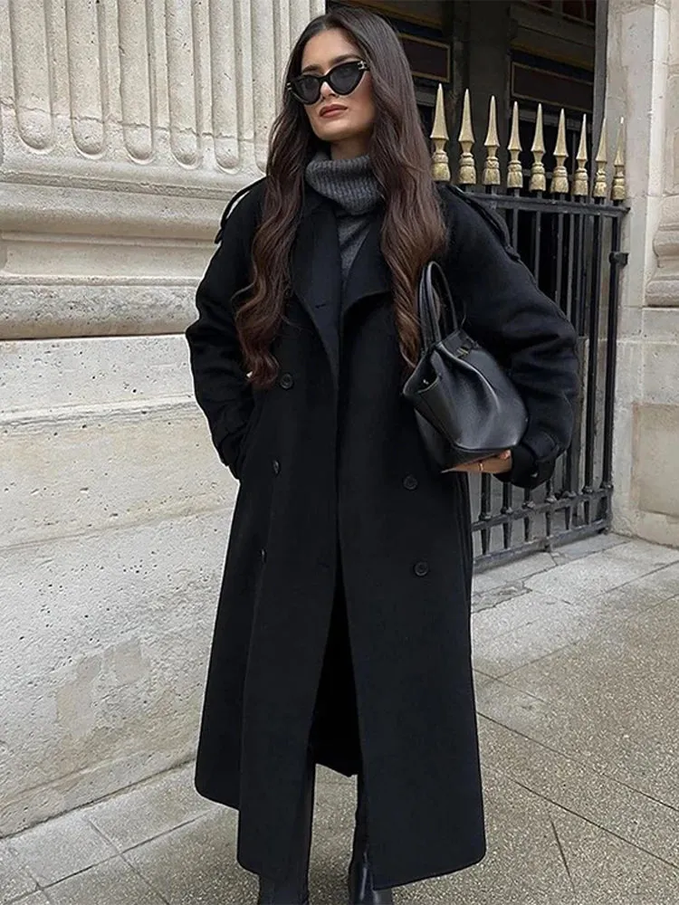 TAVIMART  -  Casual Lapel Long Coats With Belt Women Lace Up Double Breasted Full Sleeve Overcoat Autumn Winter New Lady Streetwear