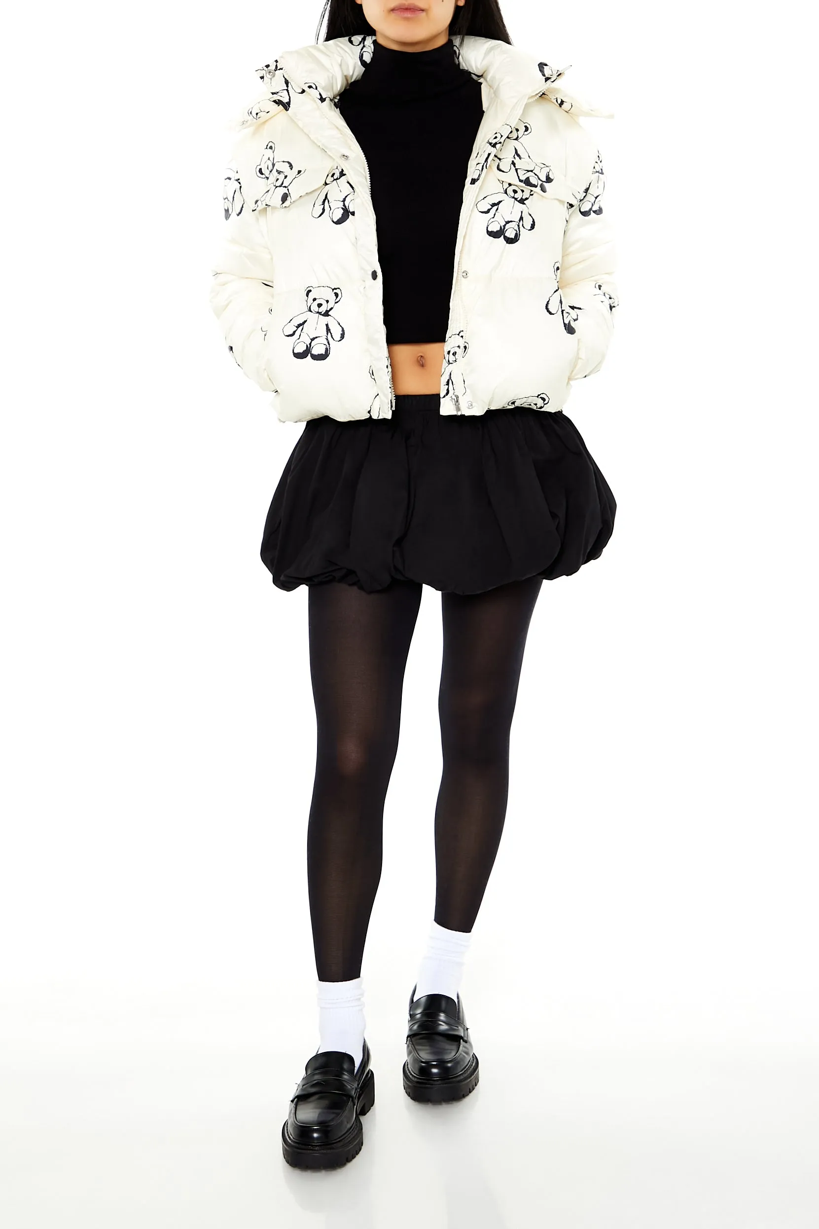 Teddy Bear Print Puffer Jacket