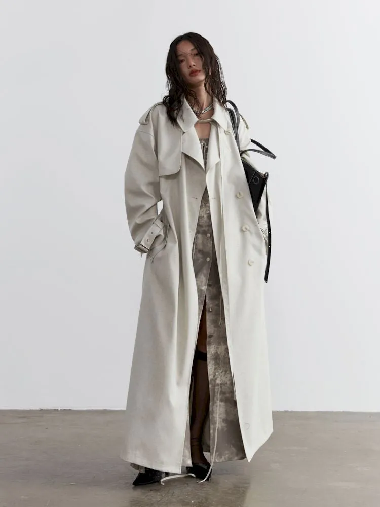 Tie Trim Genderless Long Trench Coat【s0000007269】