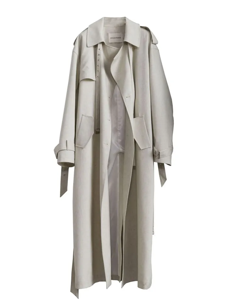 Tie Trim Genderless Long Trench Coat【s0000007269】