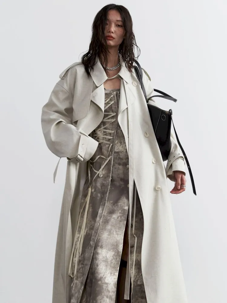 Tie Trim Genderless Long Trench Coat【s0000007269】