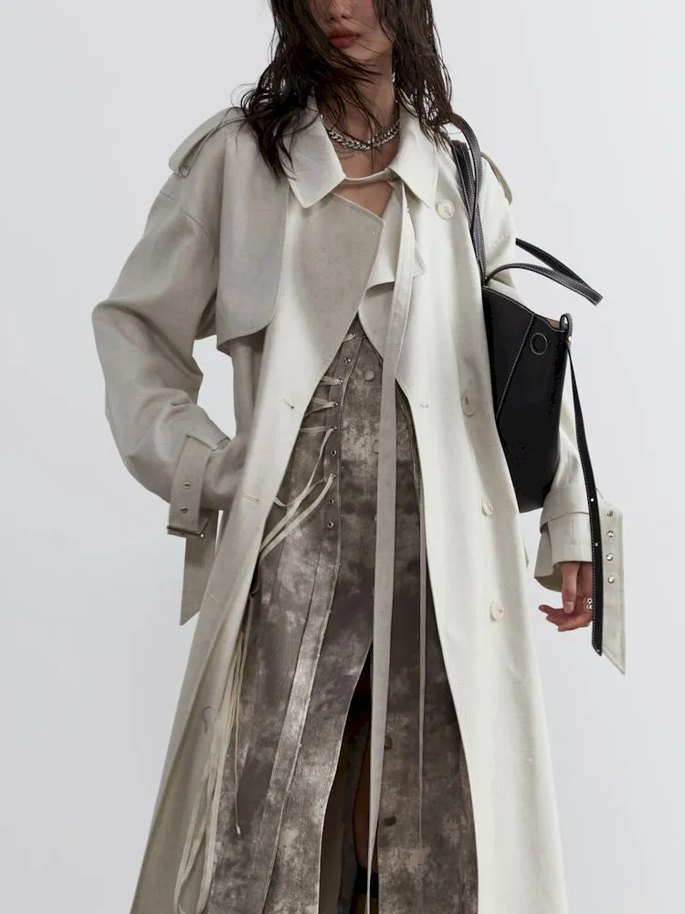 Tie Trim Genderless Long Trench Coat【s0000007269】