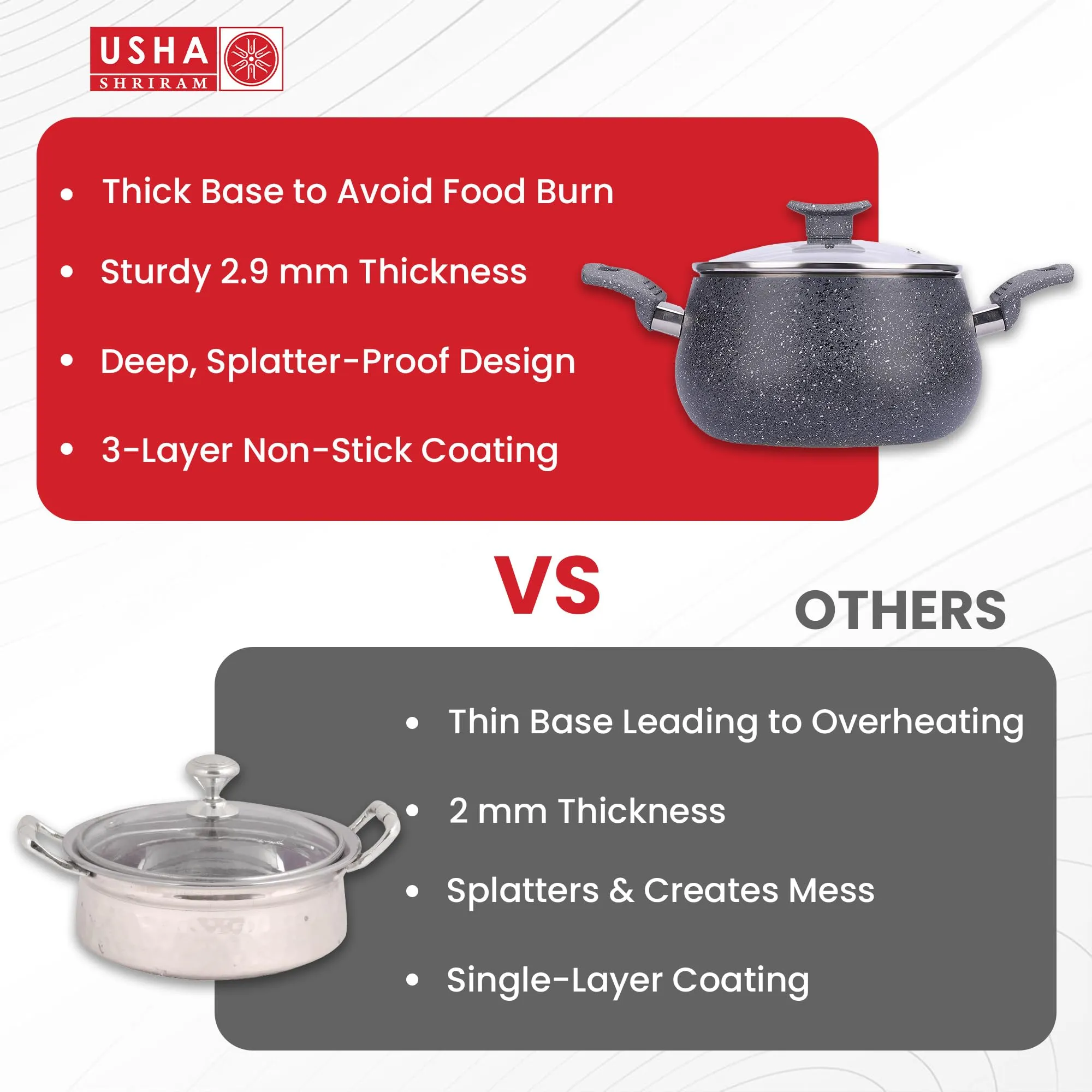 USHA SHRIRAM Non Stick Biryani Handi (3L) | Casserole with Lid | Aluminium Handi For Cooking | Biryani Pot | Cook N Serve Pot With Lid | Gas & Induction Handi | Cooking Handi Pot