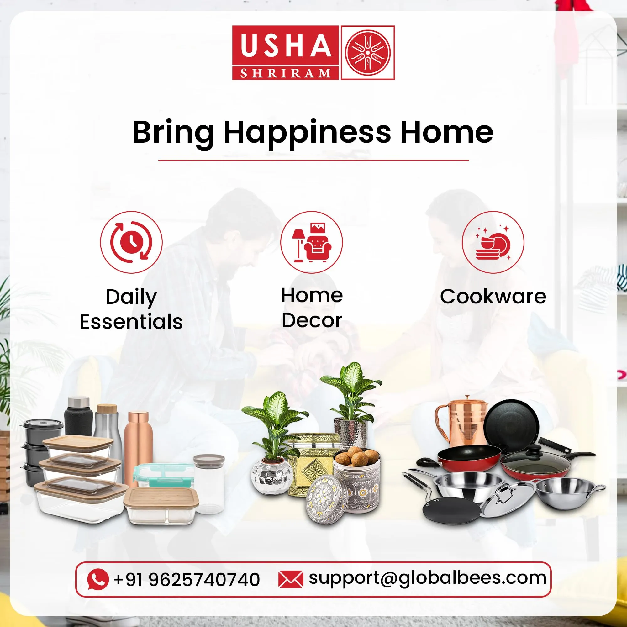 USHA SHRIRAM Non Stick Kadai with Lid | 26 cm Diameter | 3.6 L Capacity | Stove Cookware | Heat Surround Cooking | Aluminium Kadai with Lid | Deep Base Kadai | Deep Fry Kadai