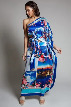 Vacation In Greece Floral One Shoulder Maxi Dress