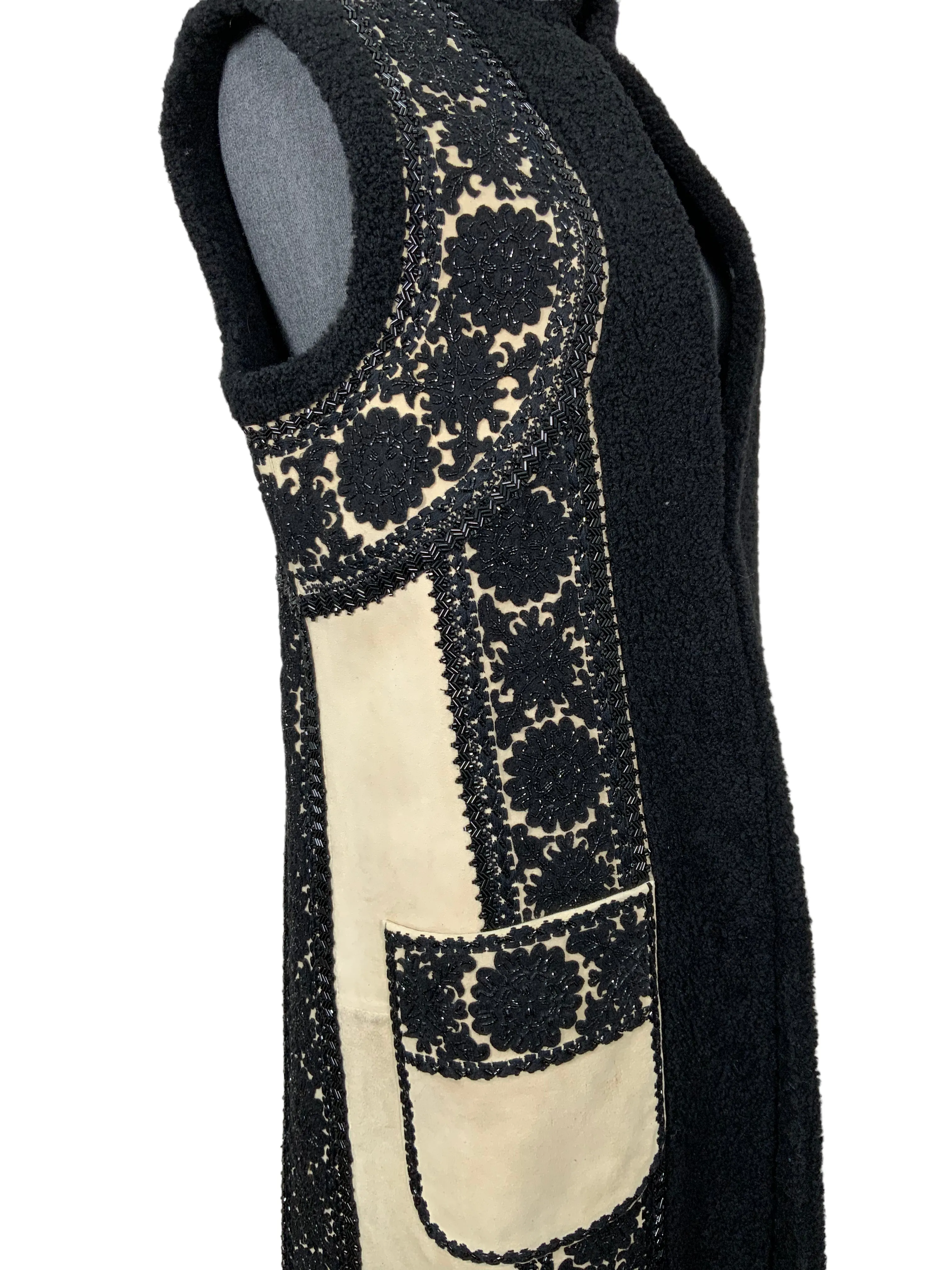 VALENTINO Embroidered Shearling Long Vest Size S