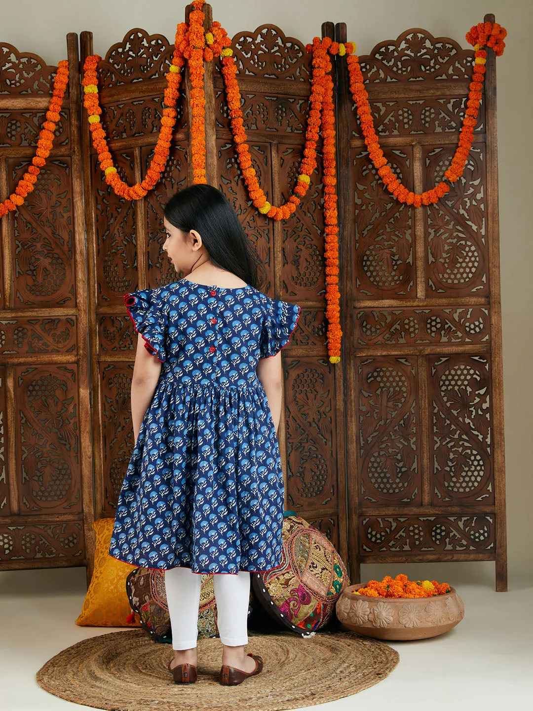 VASTRAMAY Blue Printed Dress Sibling Set