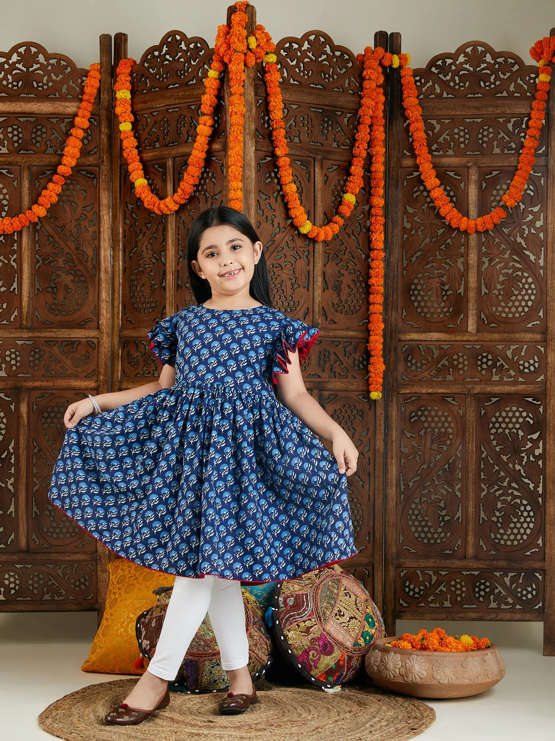 VASTRAMAY Blue Printed Dress Sibling Set