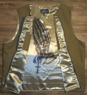 VEST - tan gold praying hands