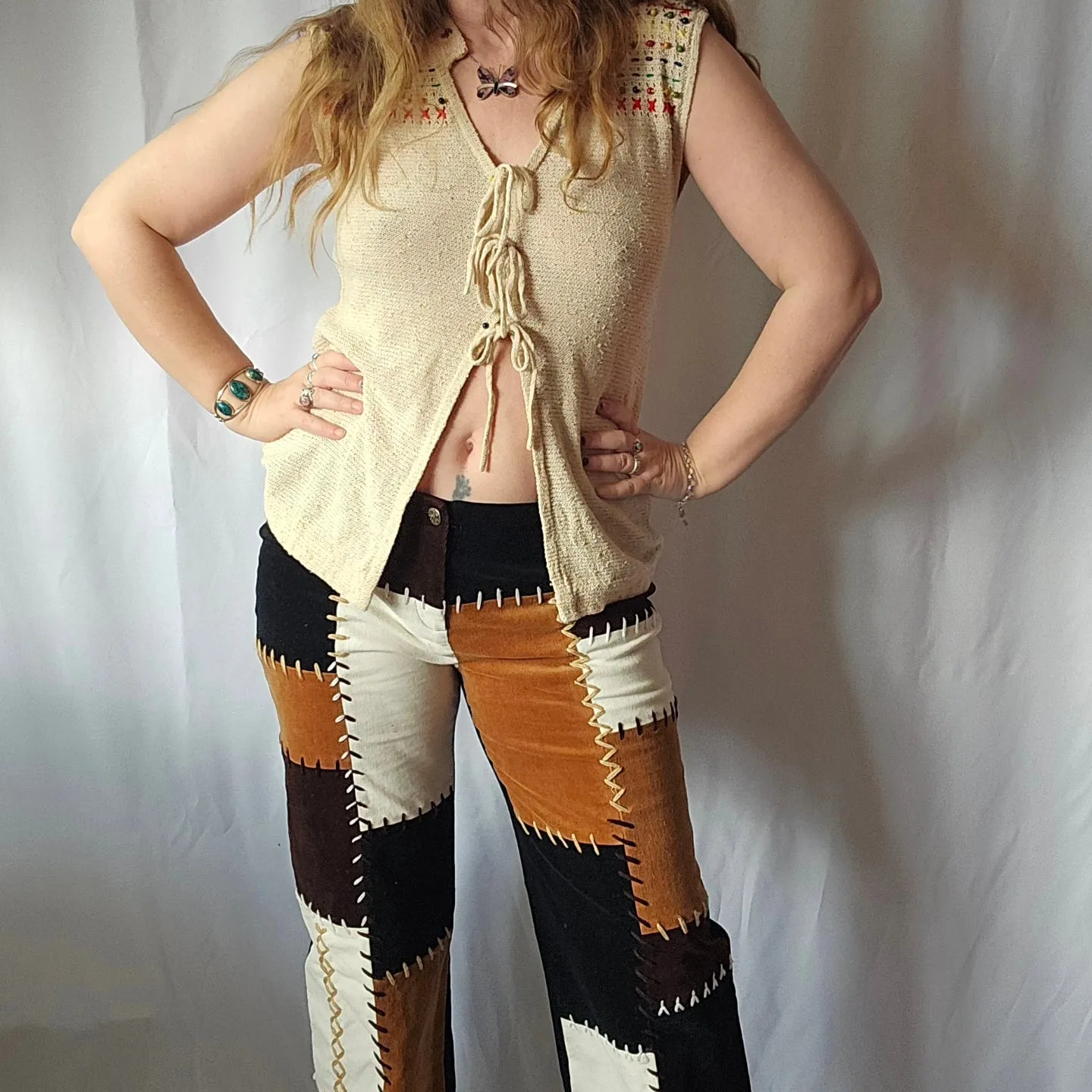 Vintage 70s Knit Vest With Beads And Embroidery Size M 12