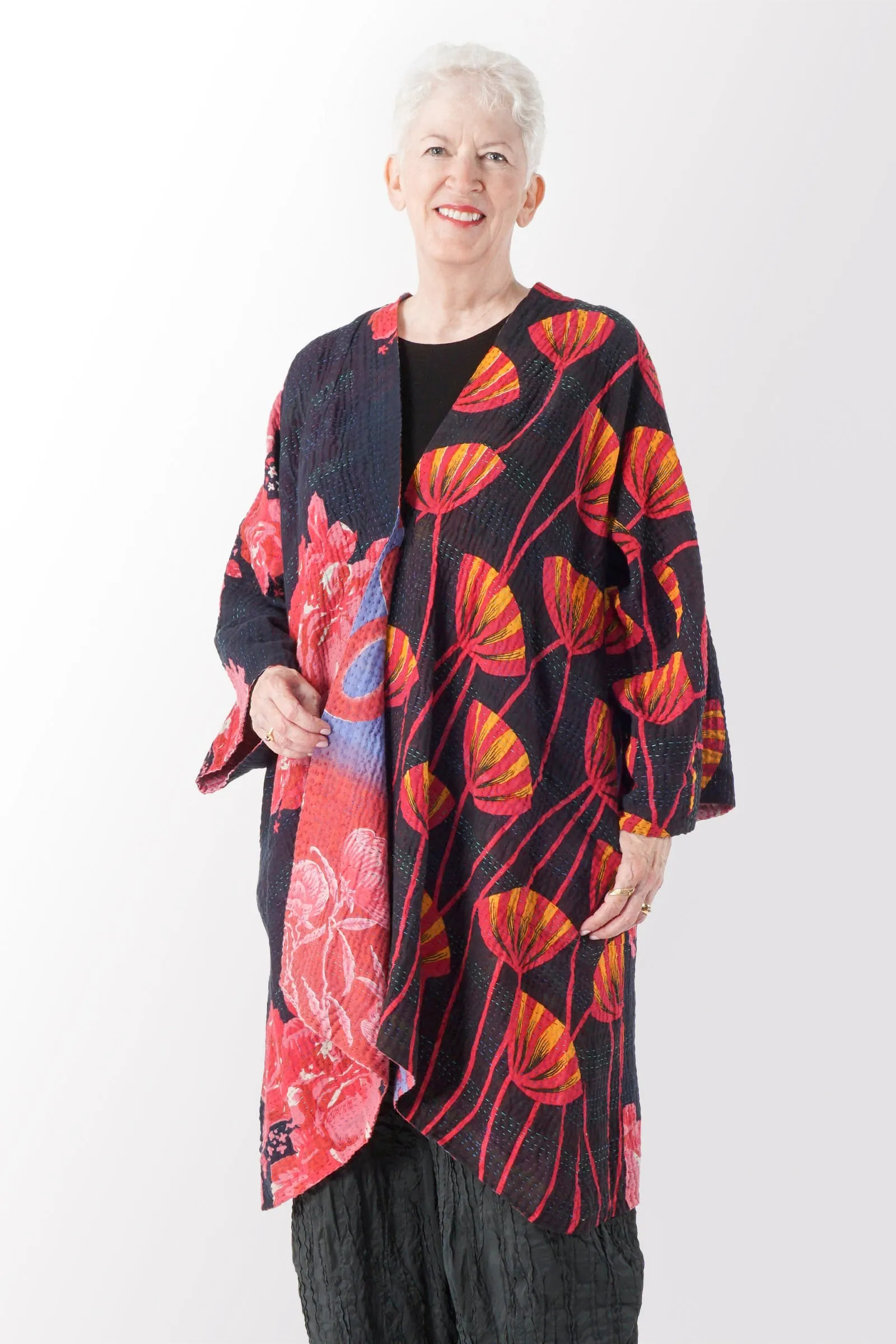 VINTAGE COTTON KANTHA KIMONO DUSTER - cv4317-0026a -