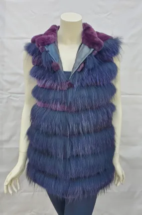 Vintage Purple-Dyed Rabbit Fur and Fox Fur Vest -L  (Never Been Worn!)