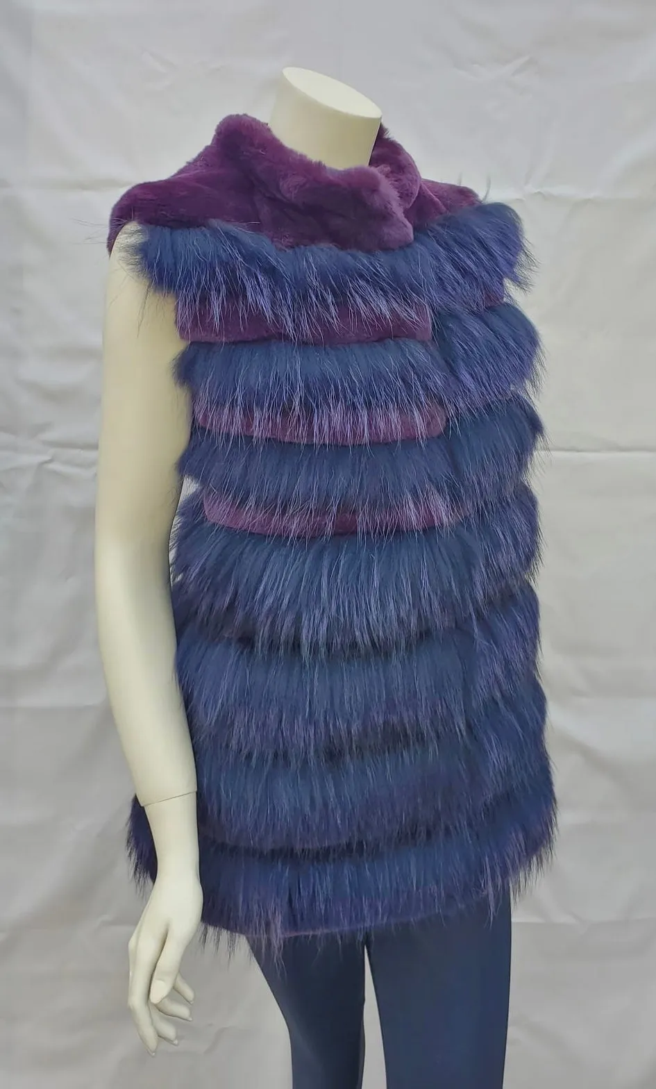 Vintage Purple-Dyed Rabbit Fur and Fox Fur Vest -L  (Never Been Worn!)