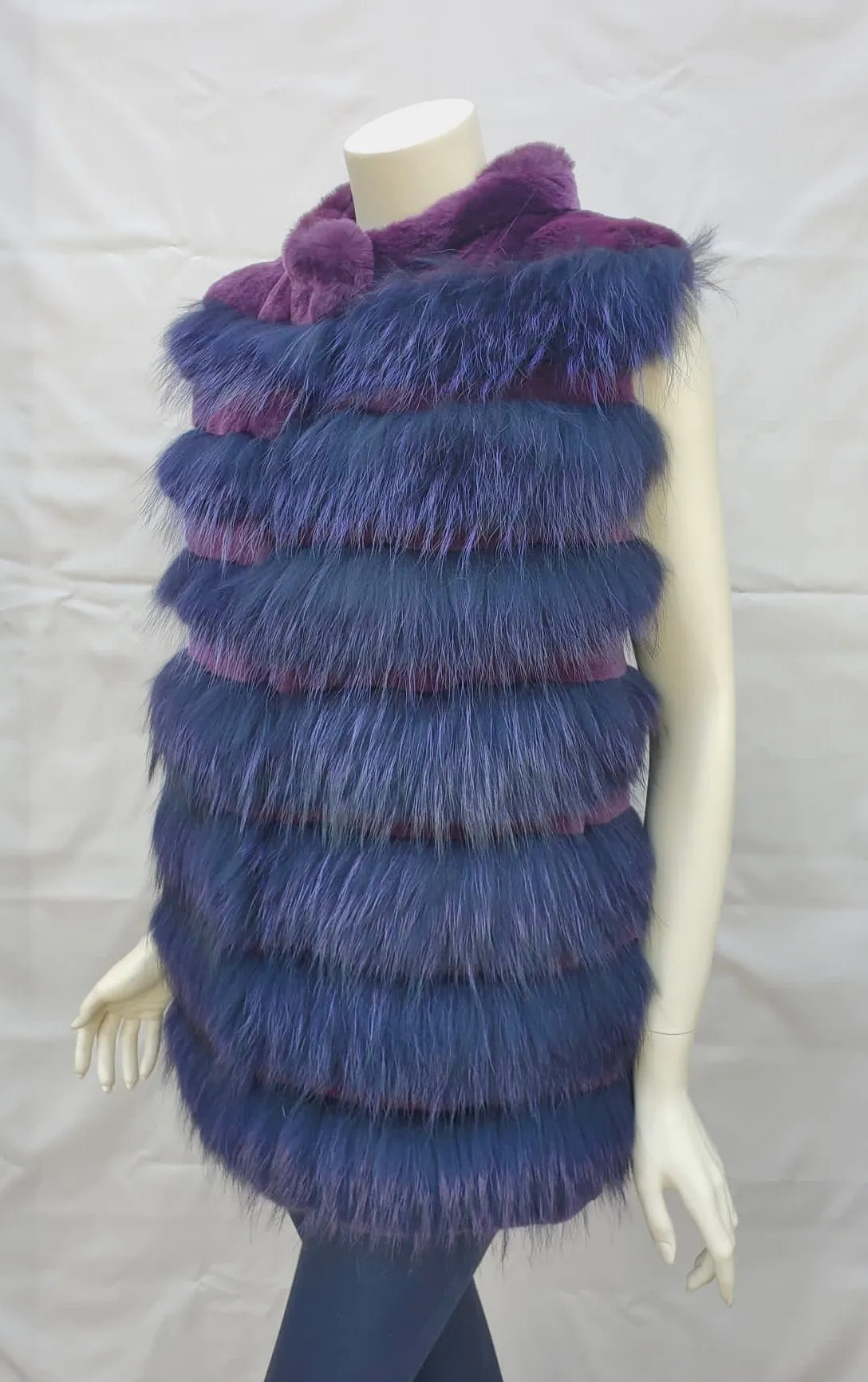 Vintage Purple-Dyed Rabbit Fur and Fox Fur Vest -L  (Never Been Worn!)