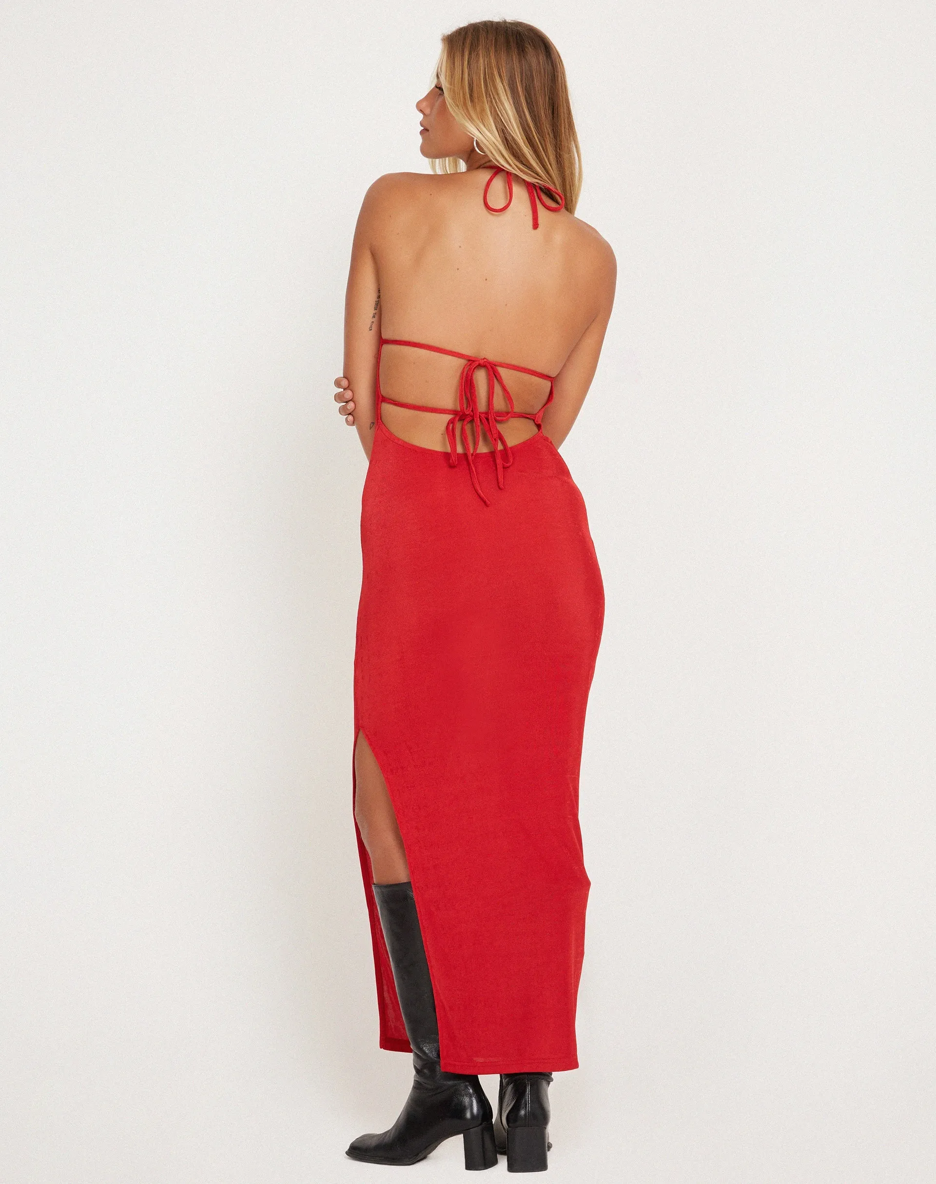 Virnilia Halterneck Maxi Dress in Red