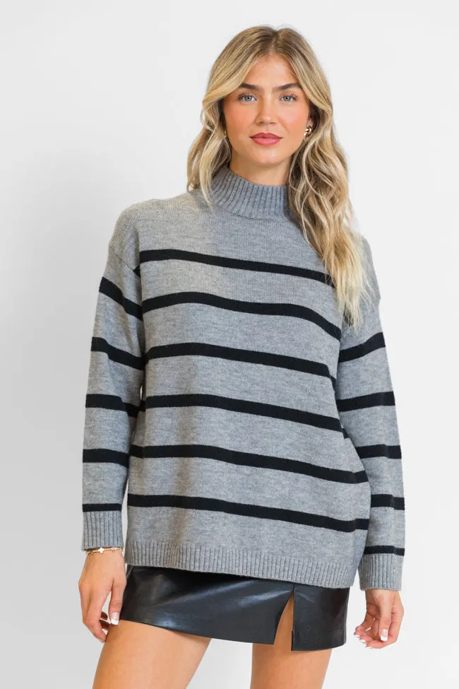 Where I'm Going Charcoal Oversized Stripe Turtleneck Sweater SALE