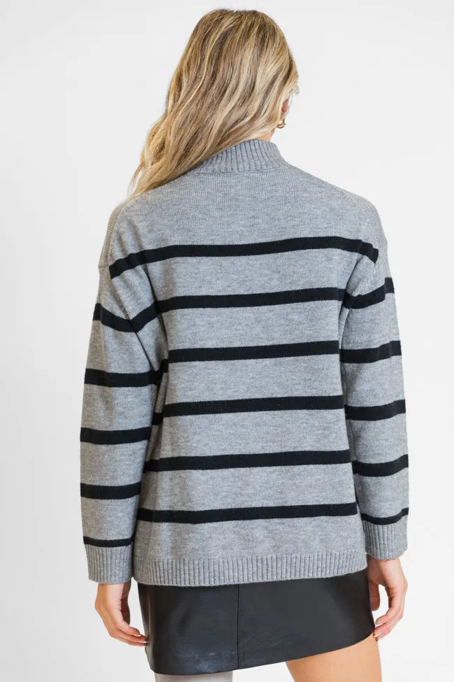 Where I'm Going Charcoal Oversized Stripe Turtleneck Sweater SALE