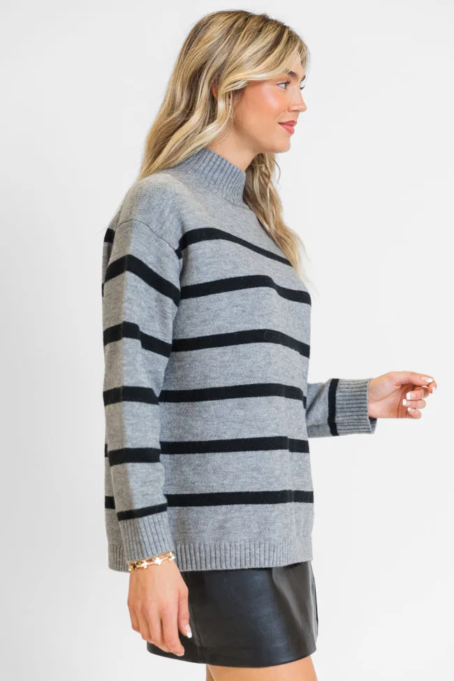 Where I'm Going Charcoal Oversized Stripe Turtleneck Sweater SALE