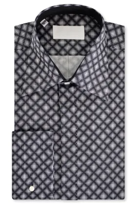 White over Black Geometric Forward Point Collar Shirt