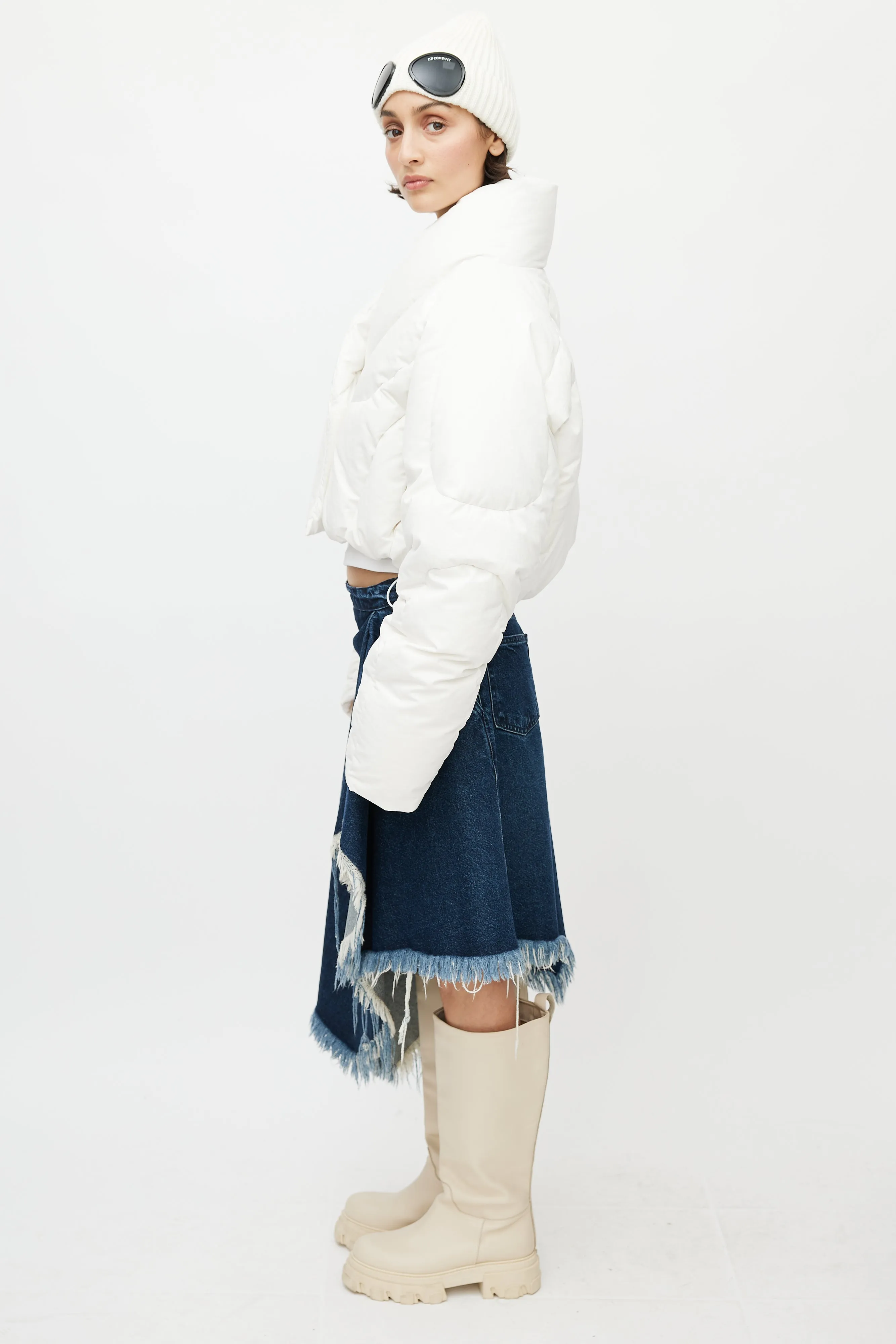 White Quilted Cropped Down Jacket