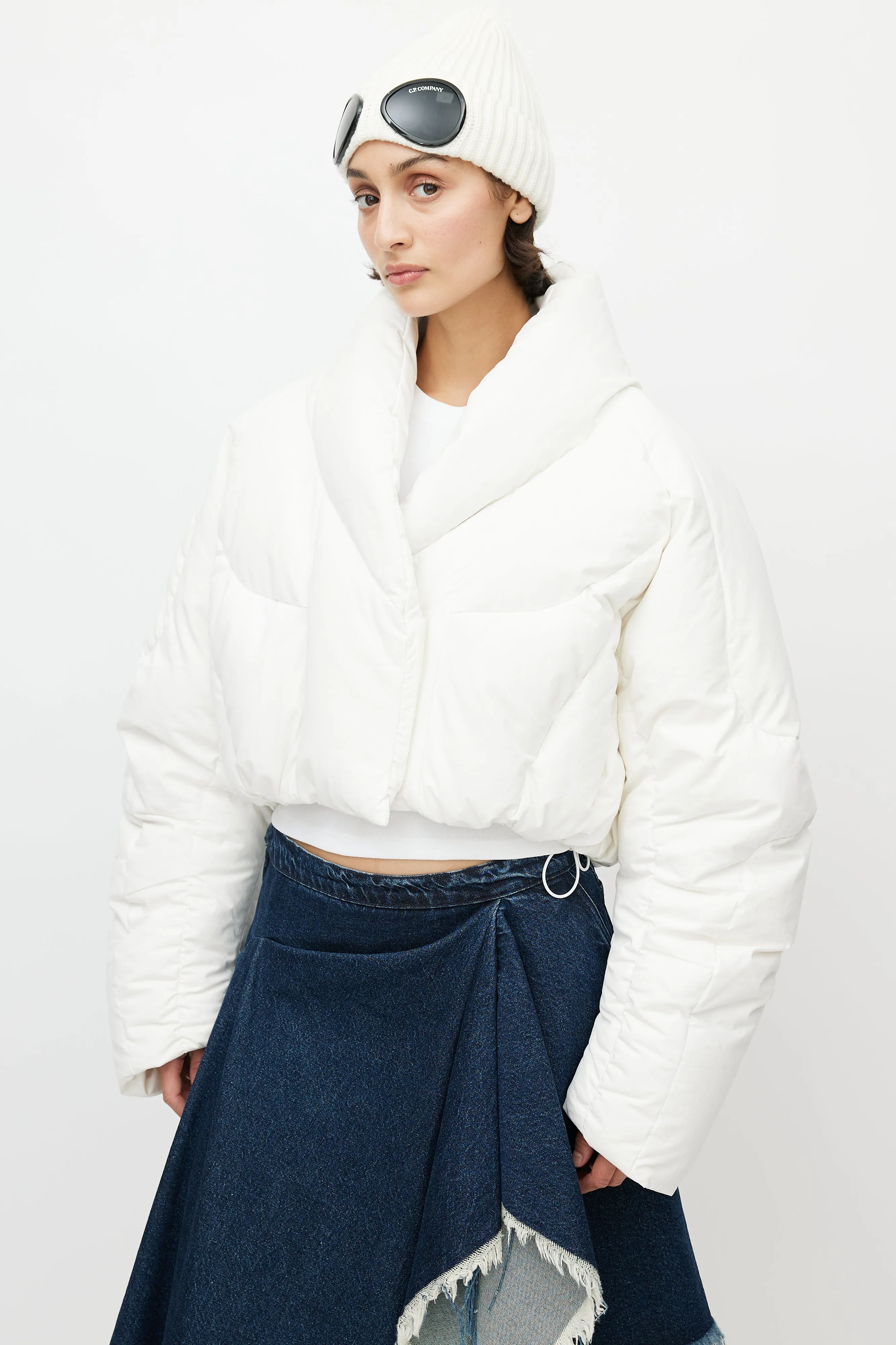 White Quilted Cropped Down Jacket