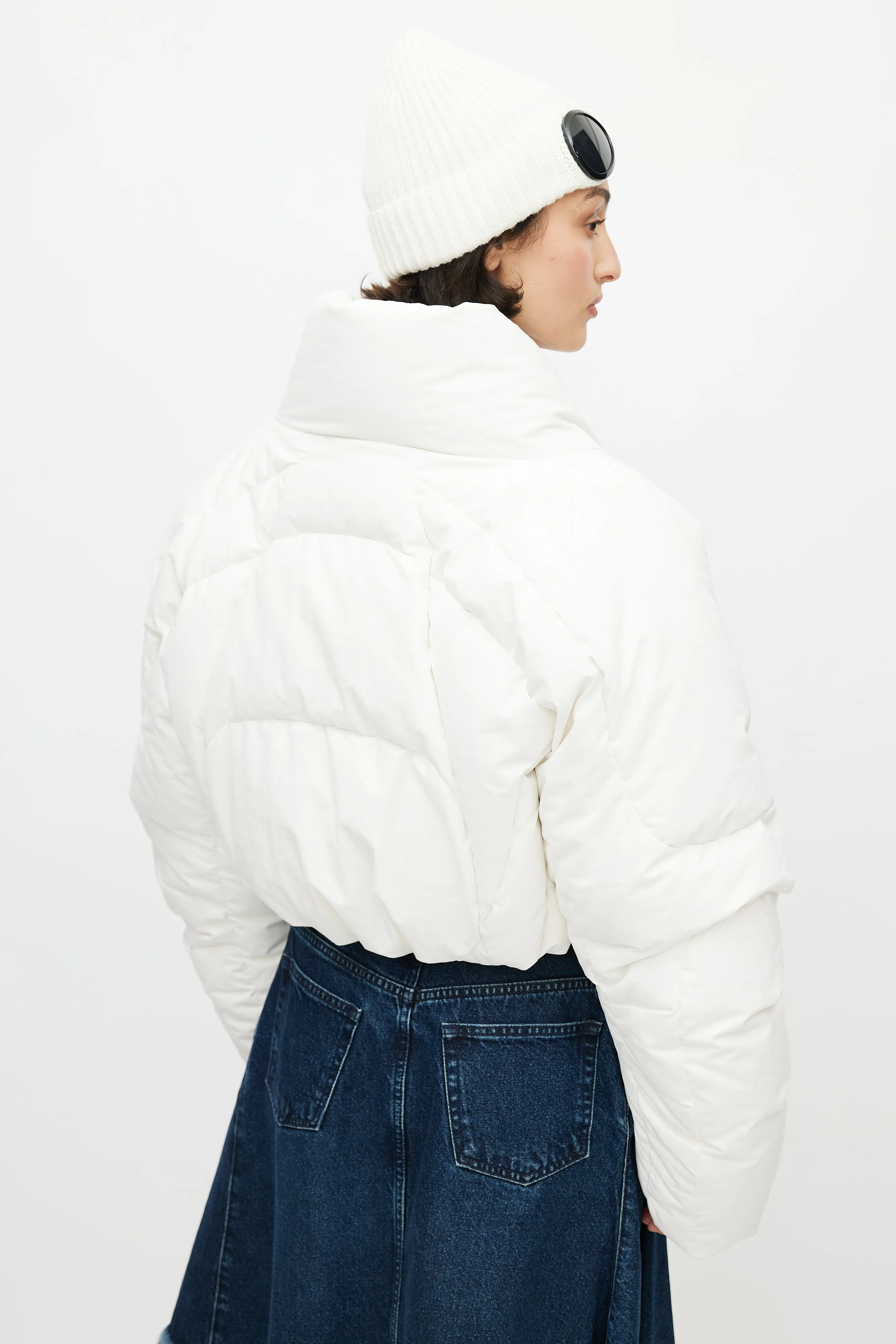 White Quilted Cropped Down Jacket